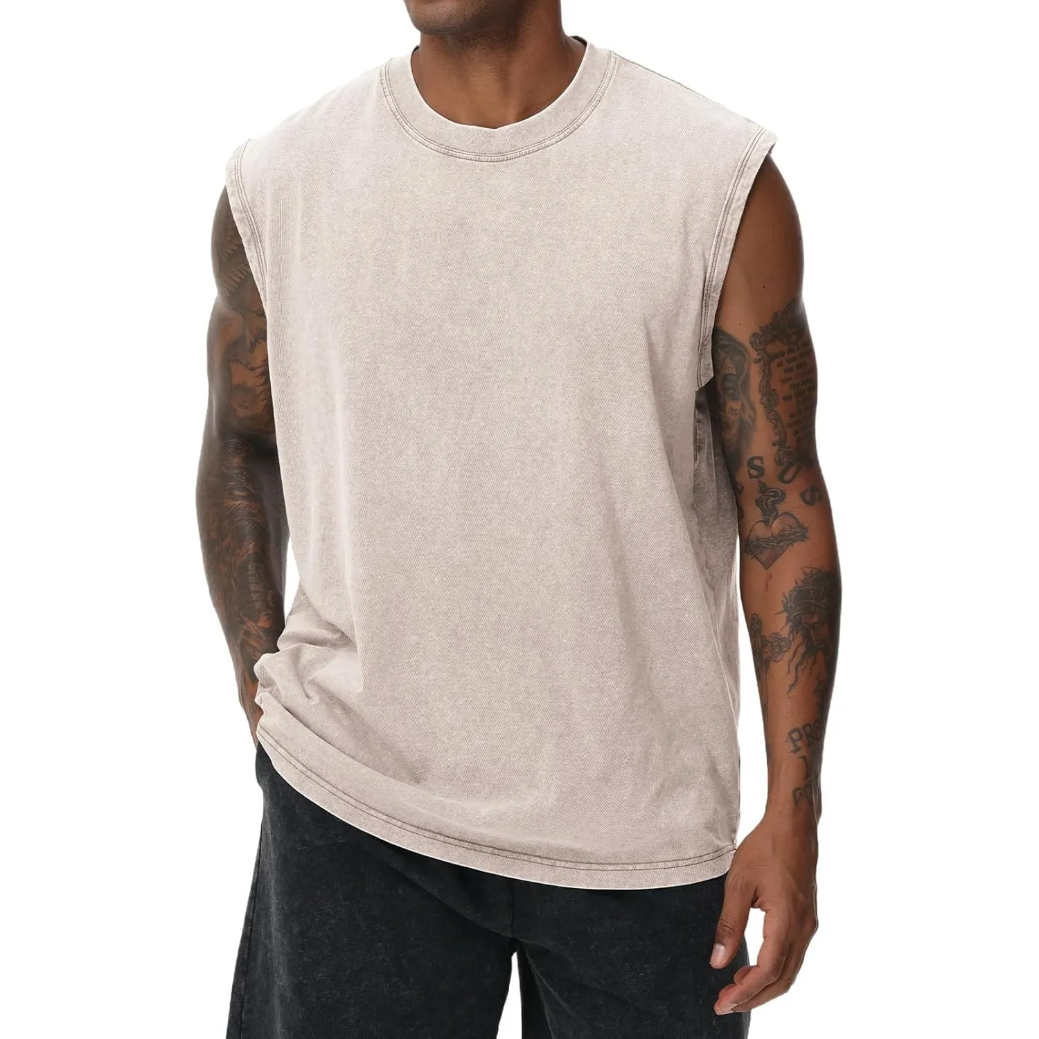 Herren Kurzarm Sommer Ärmelloses Shirt, Männer Fitness ärmellos Weste, Washed Sleeveless t-Shirt, Workout, Fitnessstudi…