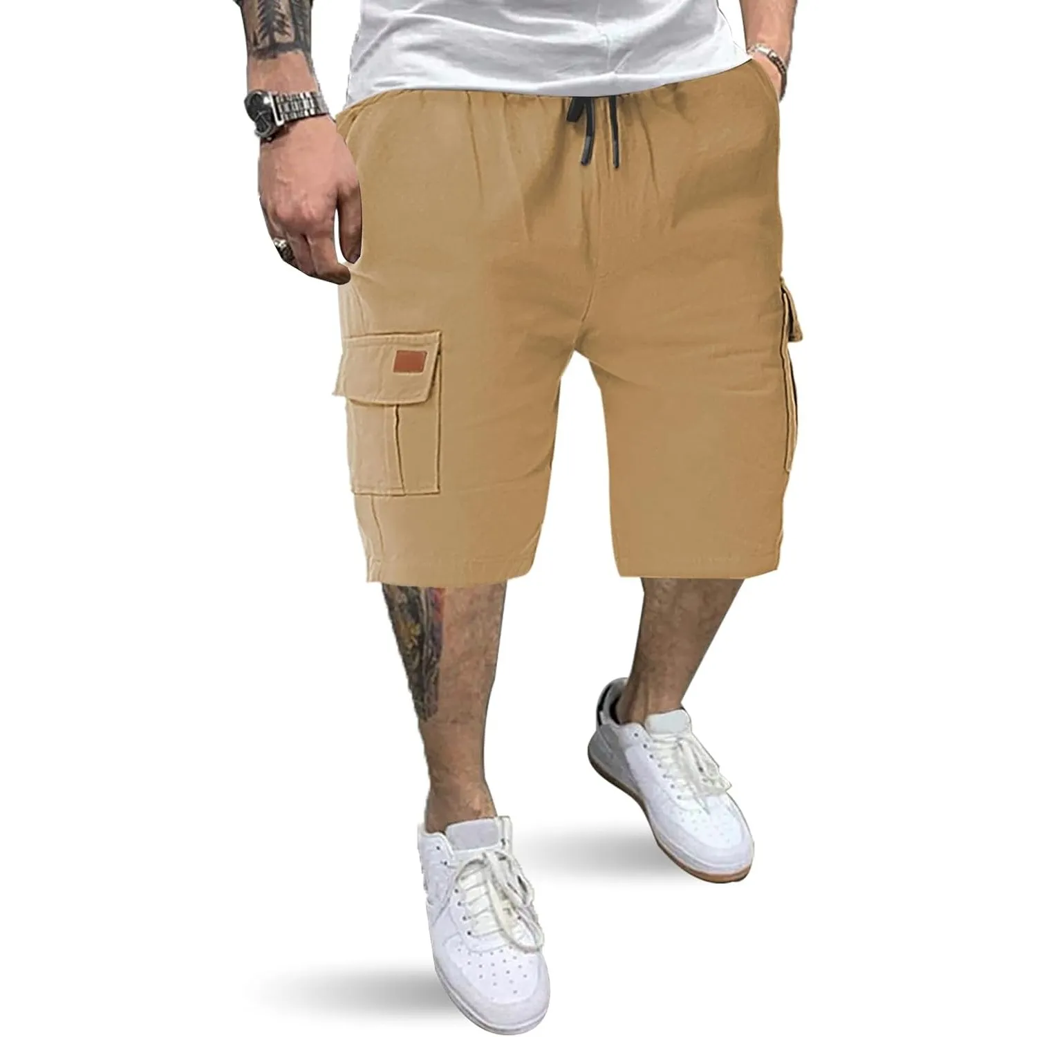 HMIYA Kurze Hosen Herren Cargo Shorts Baumwolle Bermuda Shorts Sommer Cargohose Herren kurz mit Taschen