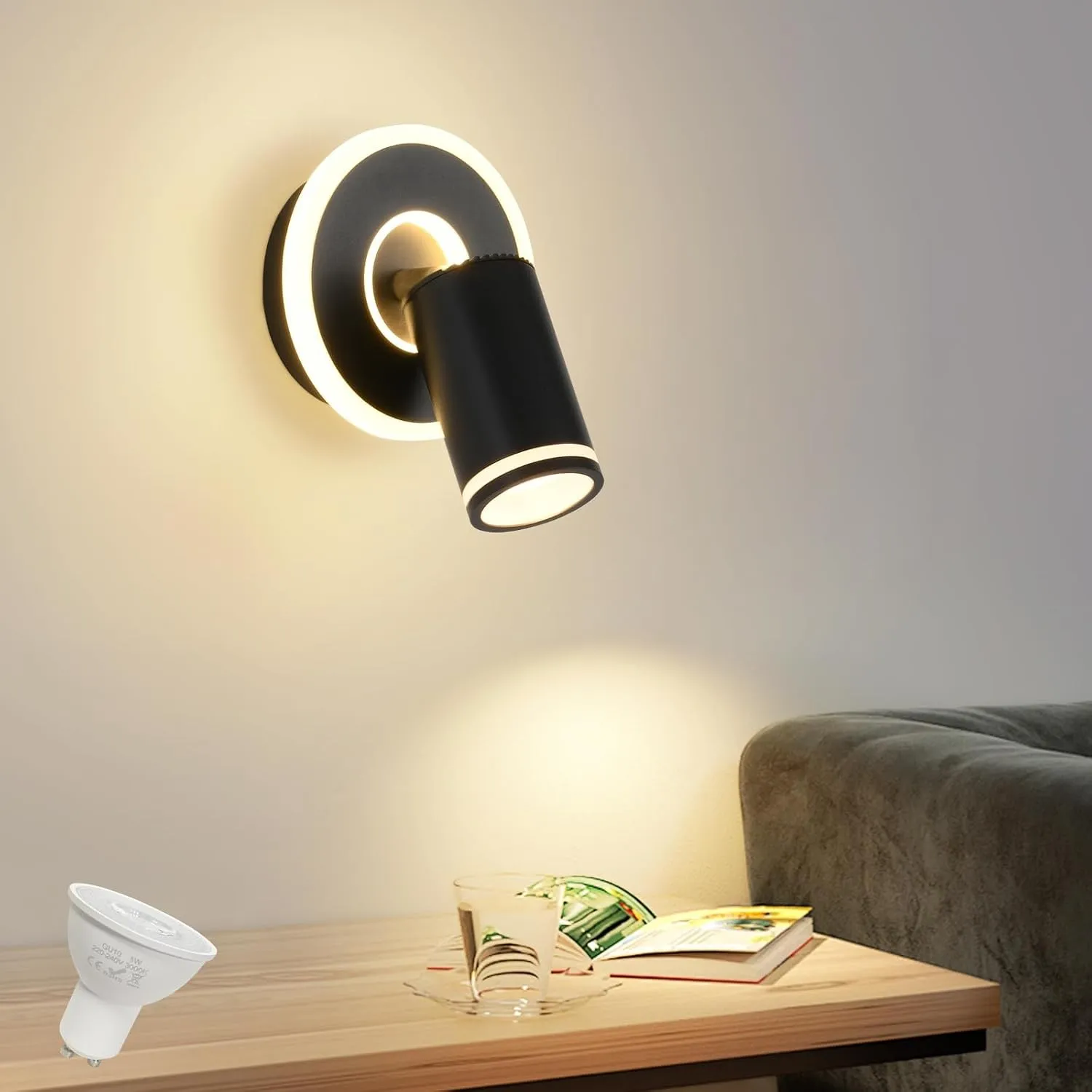 SANSHI Deckenleuchte 1 flammig LED,Schwenkbar Rund Deckenstrahler,Schwarz