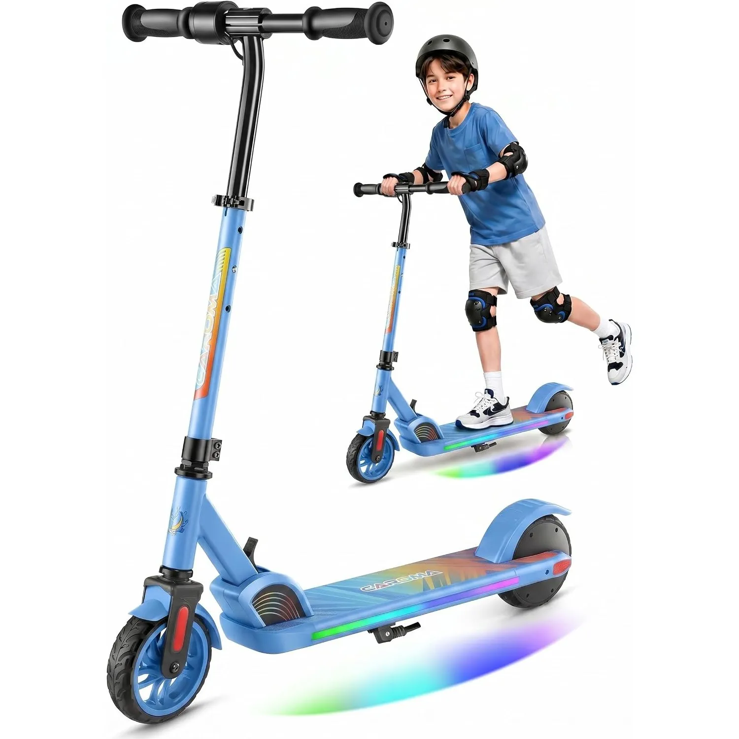 Caroma Elektroroller für Kinder von 6-12 Jahren, 150W Motor bis 16 km/h E Scooter, Faltbarer E Roller mit Bunte Leuchte…