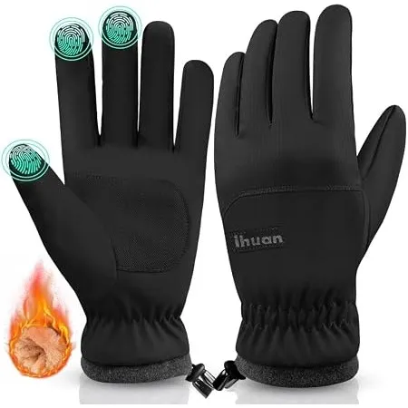 ihuan Thermo Fahrradhandschuhe Herren Damen -Warme Schnee WinterHandschuhe Touchscreen Wasserdicht Winddicht rutschfest…