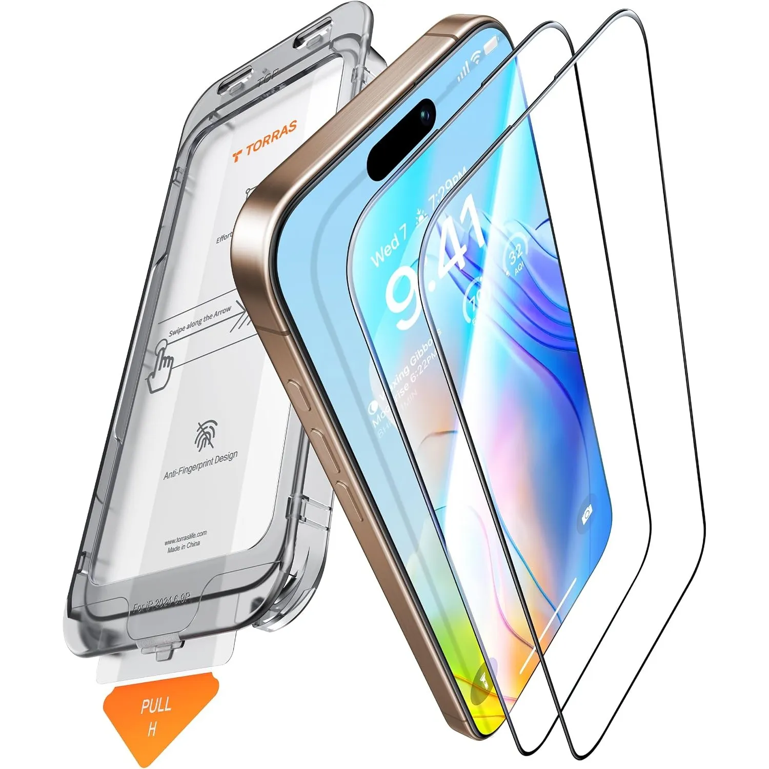 TORRAS für iPhone 16 Pro für Panzerglas 9H+ Folie TOP Stoßfest, 2 Stück