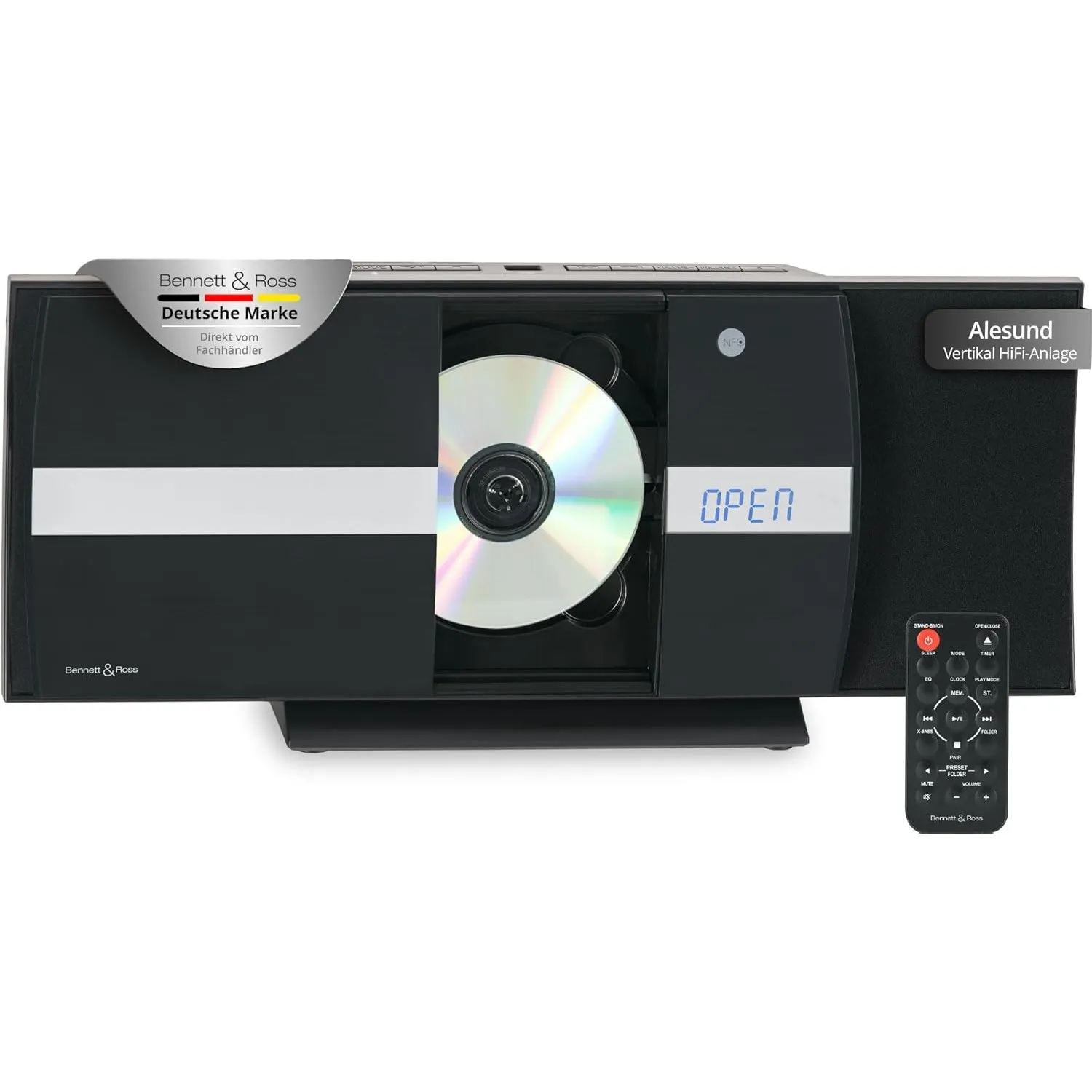 Bennett & Ross Ålesund Vertikal Stereoanlage - HiFi Microanlage mit CD-Player, MP3, UKW-Funktion, USB und Bluetooth mit…