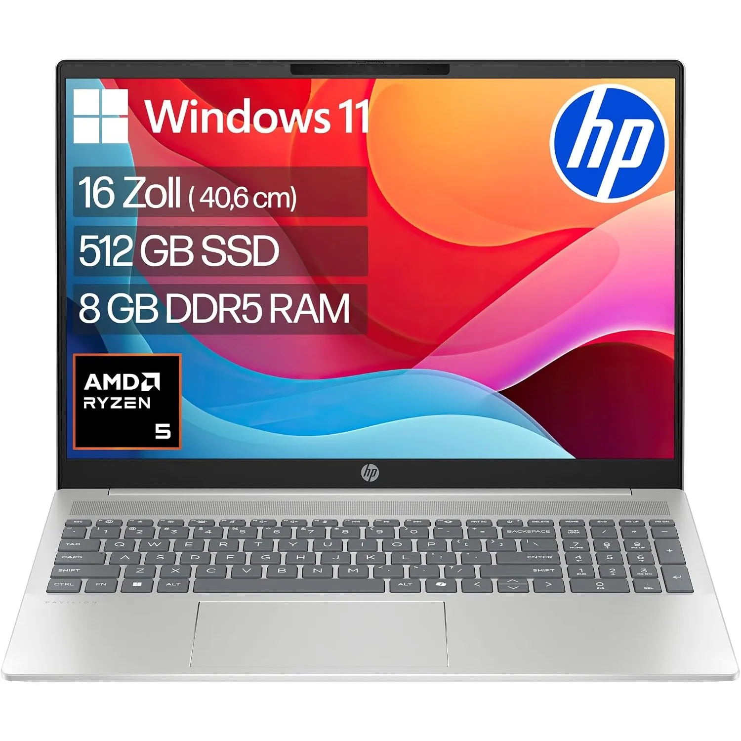 HP Pavilion Laptop, 16" WUXGA Touch-Display, AMD Ryzen 5 8540U, 8 GB DDR5 RAM, 512 GB PCIe NVMe SSD, AMD Radeon Graphic…