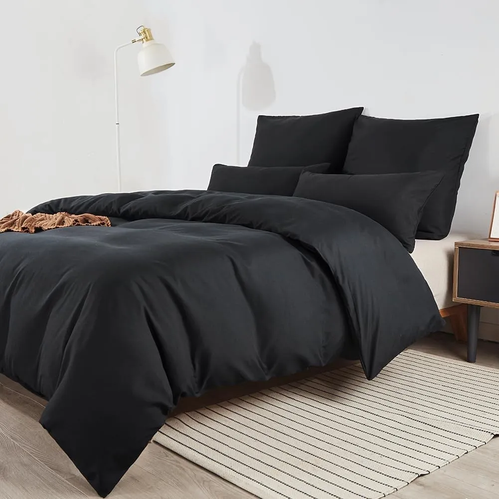 Soifox Bettwäsche 180x200 Schwarz - aus Mikrofaser Bügelfrei & Knitterfrei Bettbezug 180 x 200 Set mit 80x80 cm Kissenb…