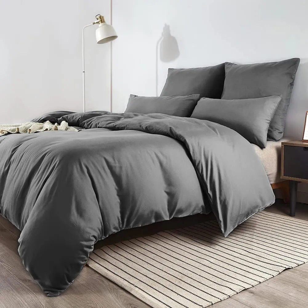 Soifox Bettwäsche 180x200 Grau - aus Mikrofaser Bügelfrei & Knitterfrei Bettbezug 180 x 200 Set mit 80x80 cm Kissenbezu…
