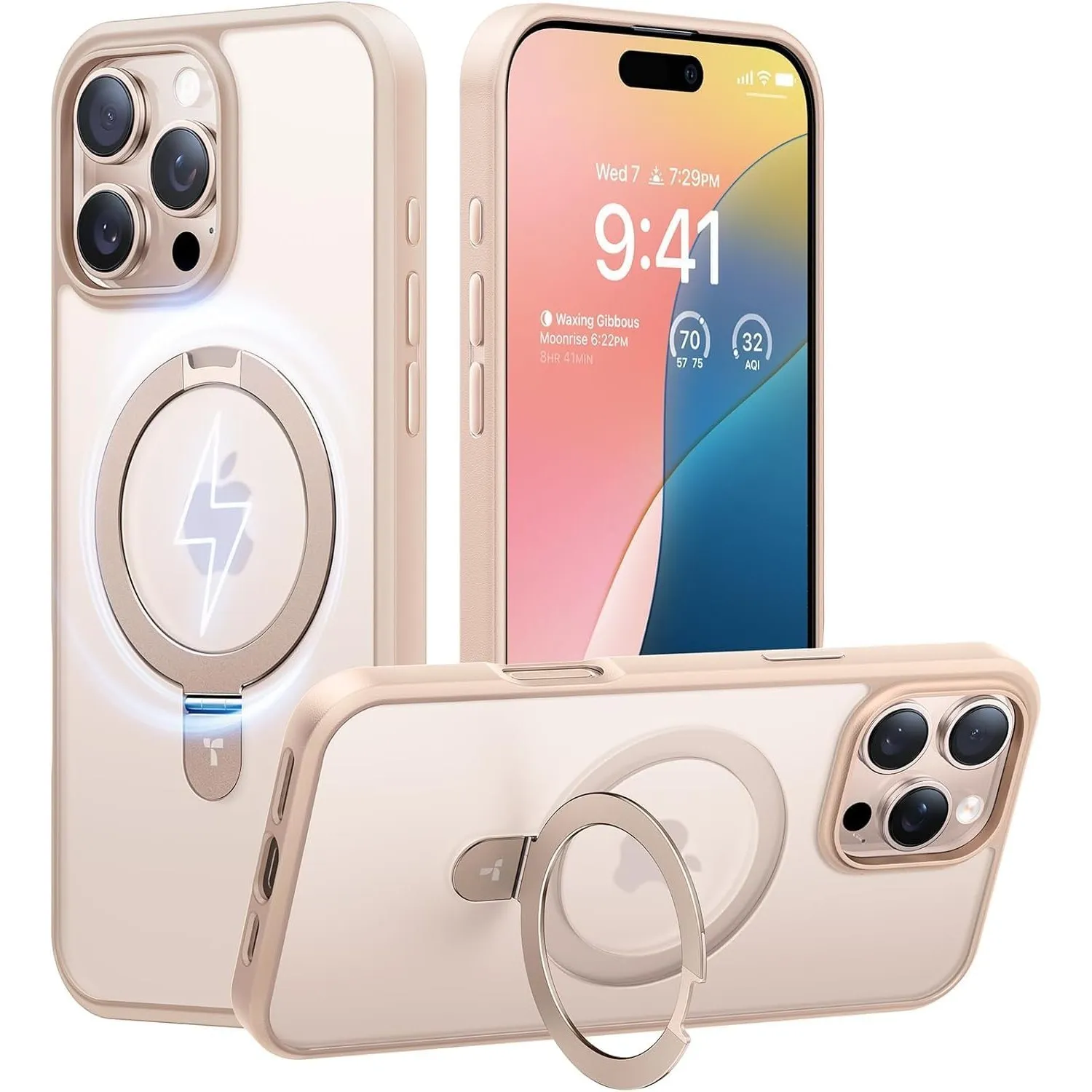 TORRAS Ostand Q1 für iPhone 16 Pro Hülle mit MagSafe Case, Gold