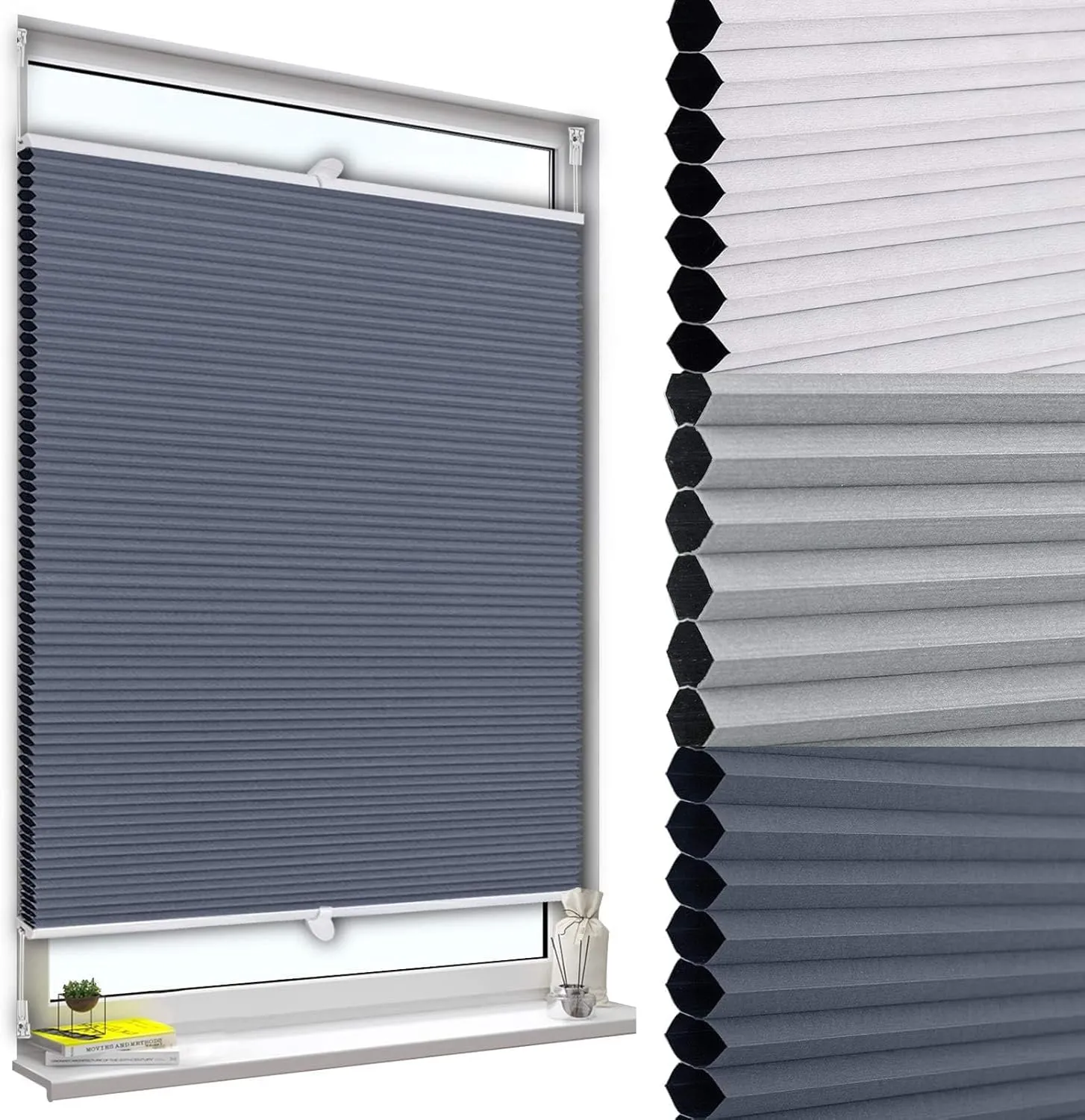 WOLTU Wabenplissee ohne Bohren verdunkelung Thermo Doppelplissee Klemmfix Zweifarbig 70x120cm Blau-Weiß, Plissee Faltro…