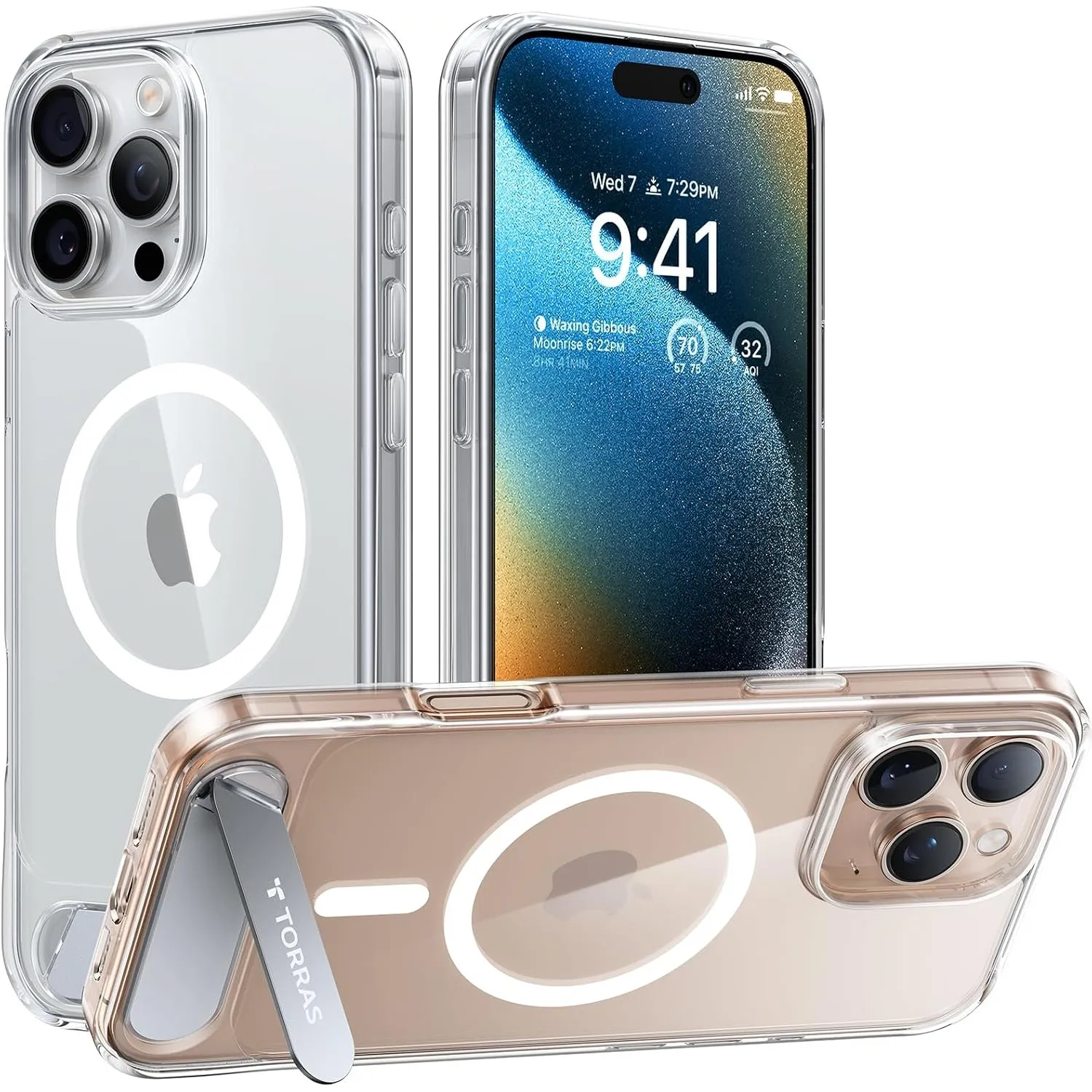 TORRAS Ostand L1 Hülle für iPhone 16 Pro mit MagSafe Case, Transp. | Unsichtbarer Titan-Ständer・starke Magnetkraft・Mili…