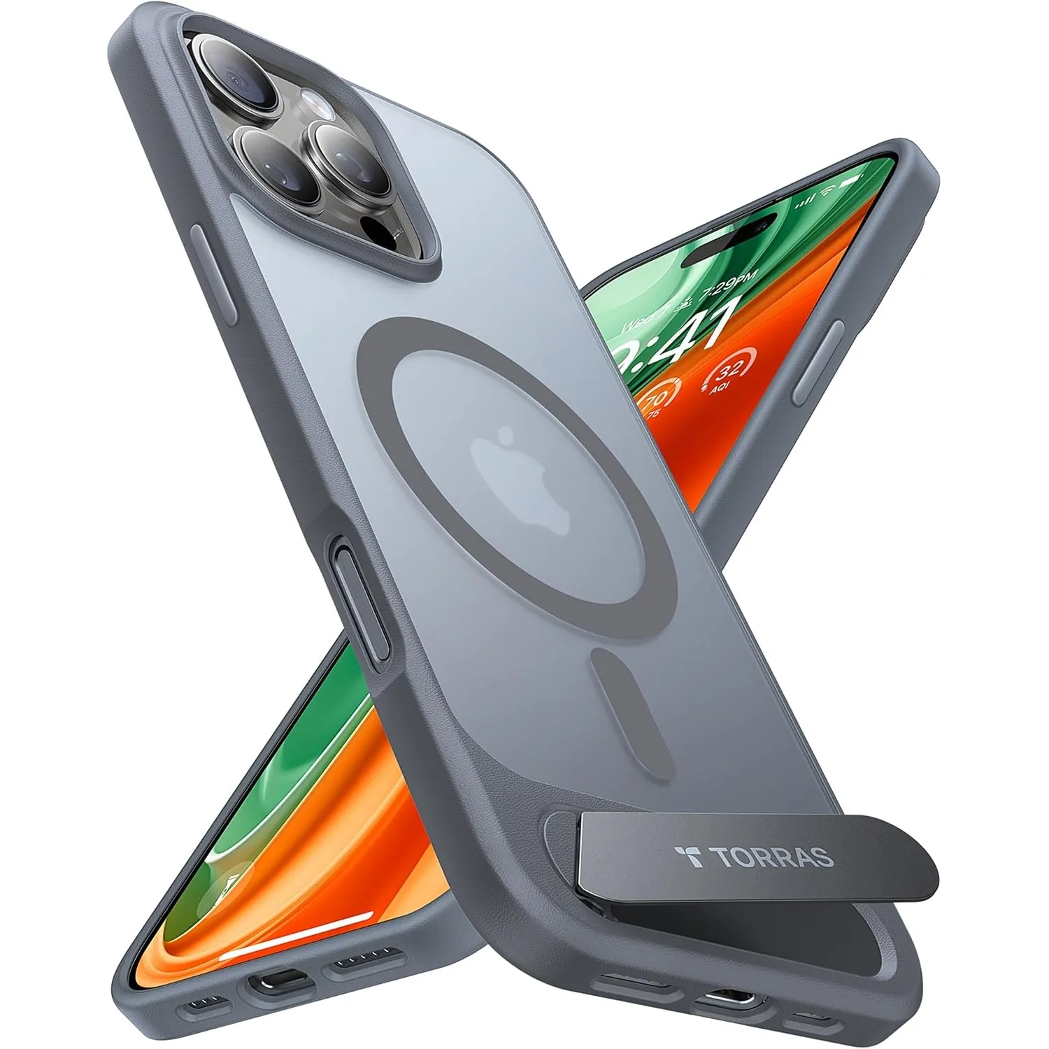 TORRAS Ostand L1 Hülle für iPhone 16 Pro für MagSafe Case, Titangrau
