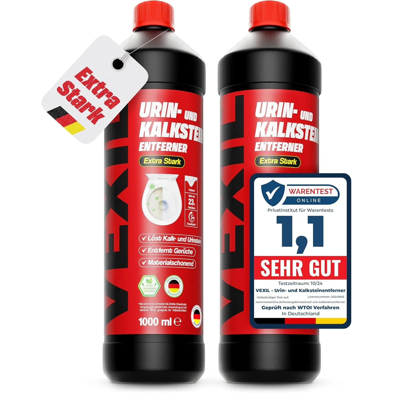 VEXIL® Urinsteinentferner EXTRA STARK - 2x 1000 ml - entfernt mühelos hartnäckigen Urin- & Kalkstein - Profi WC-Reinige…