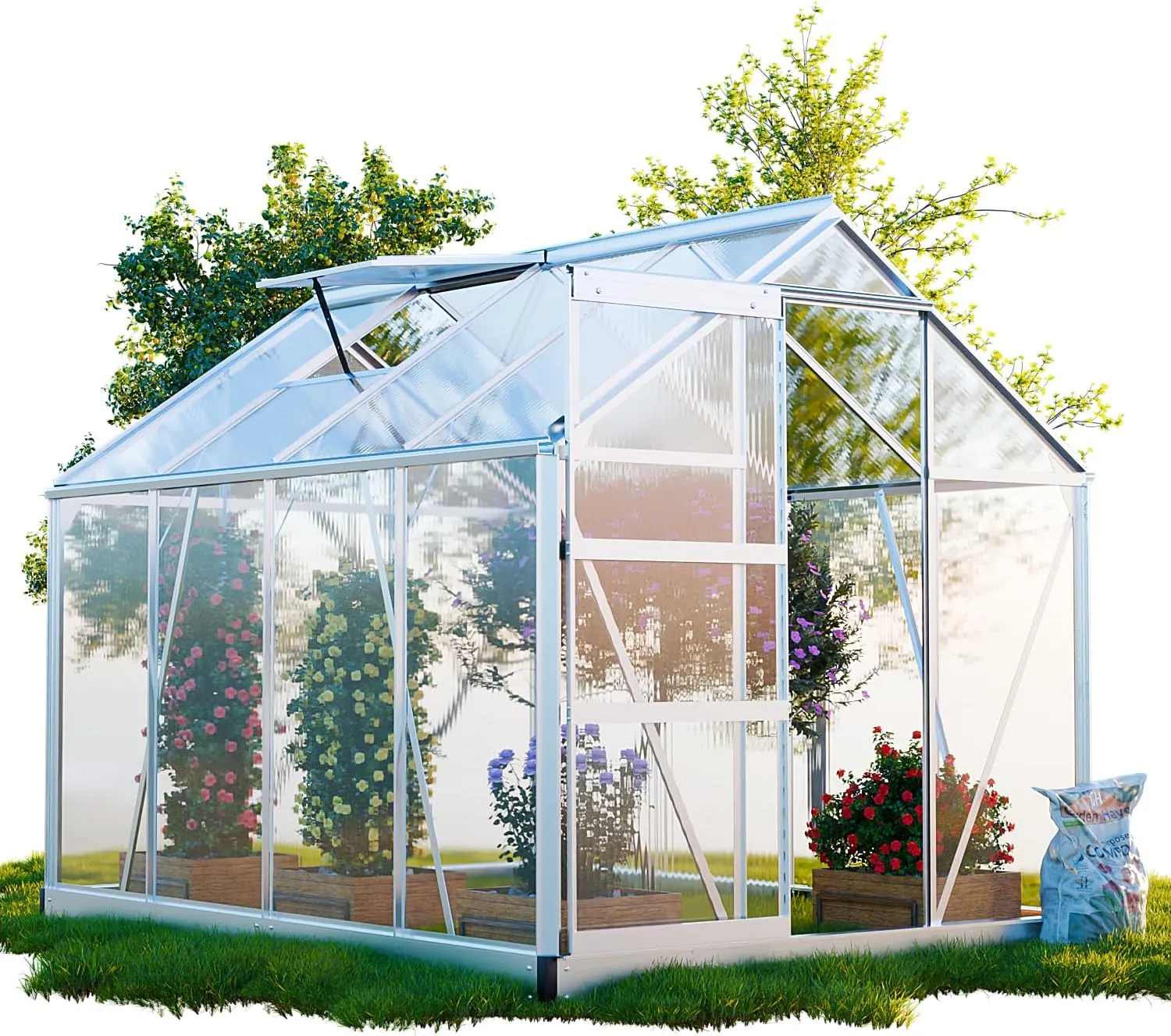 GARMIO® Gewächshaus Neapel 250x190cm für den Garten, Alu Frühbeet inklusive Fundament, 2 Dachfenster Treibhaus Aufzucht…