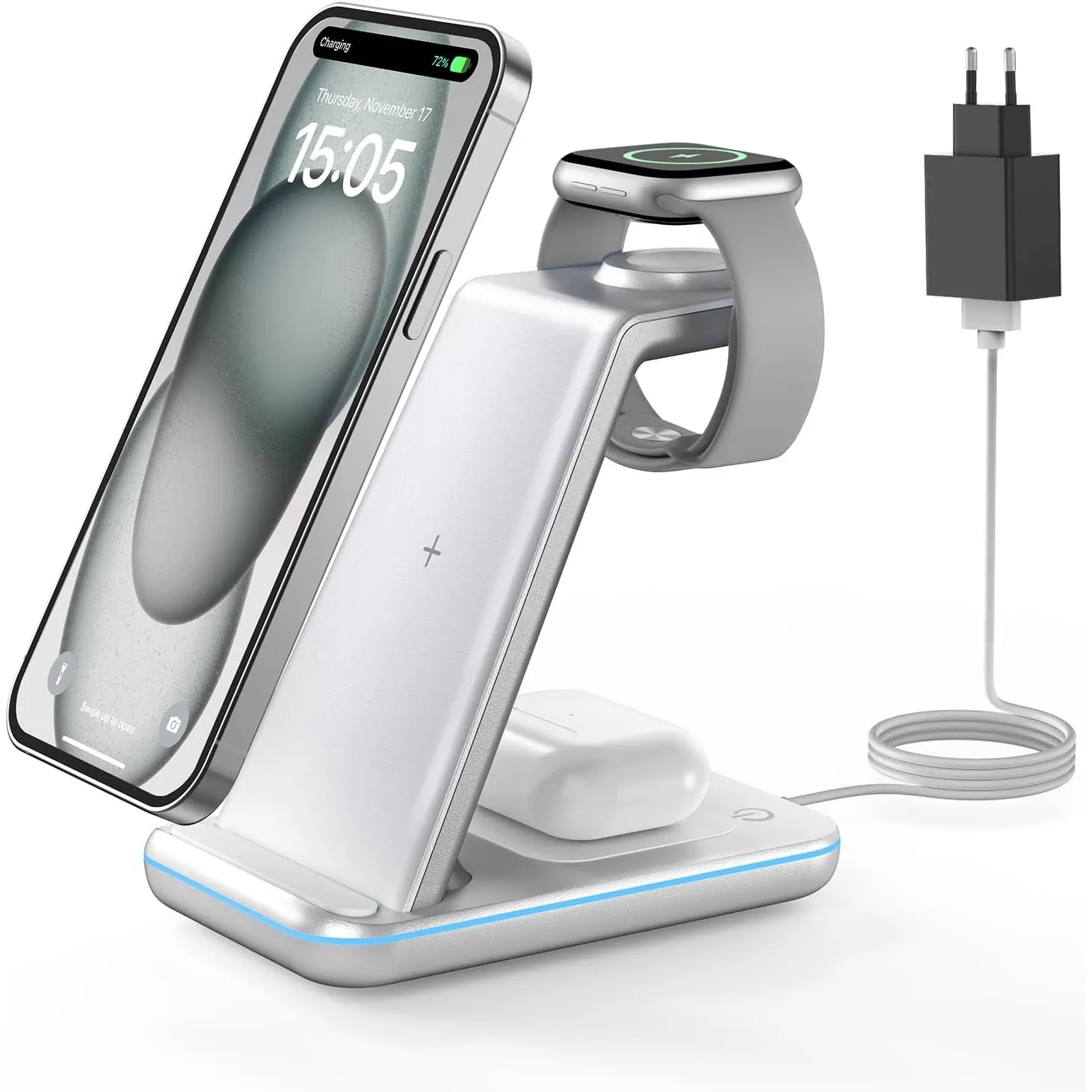 GEEKERA Wireless Charger, 3 in 1 Ladeschalen für Telefone, Ladestation für Apple Watch Ultra 4-1/12-2/SE, Kabelloses La…