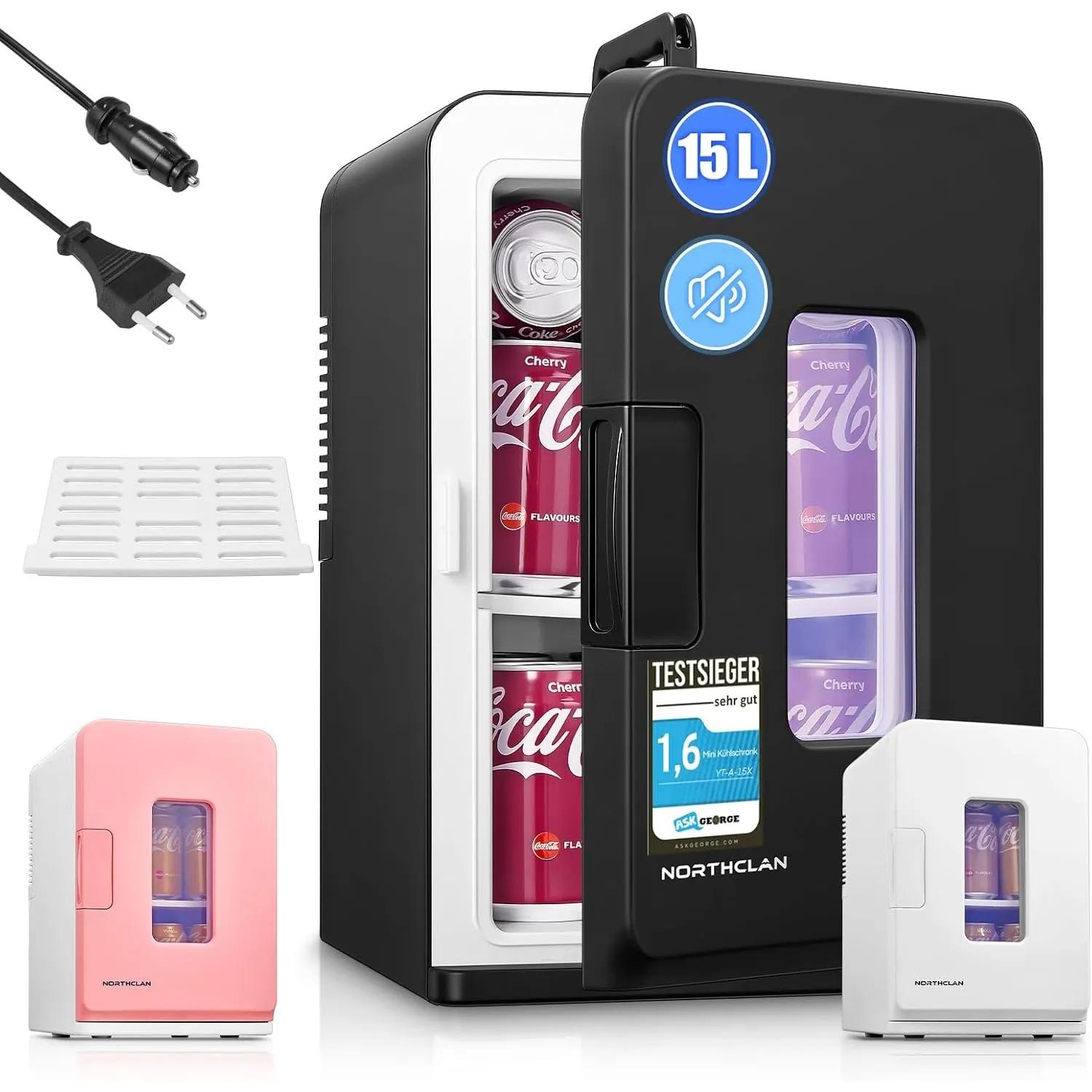 NORTHCLAN Mini Kühlschrank 15L/ 21 Dosen für Schlafzimmer | 2 in 1 Kleiner Kühlschrank für Auto, 12V/220V Tragbarer Get…