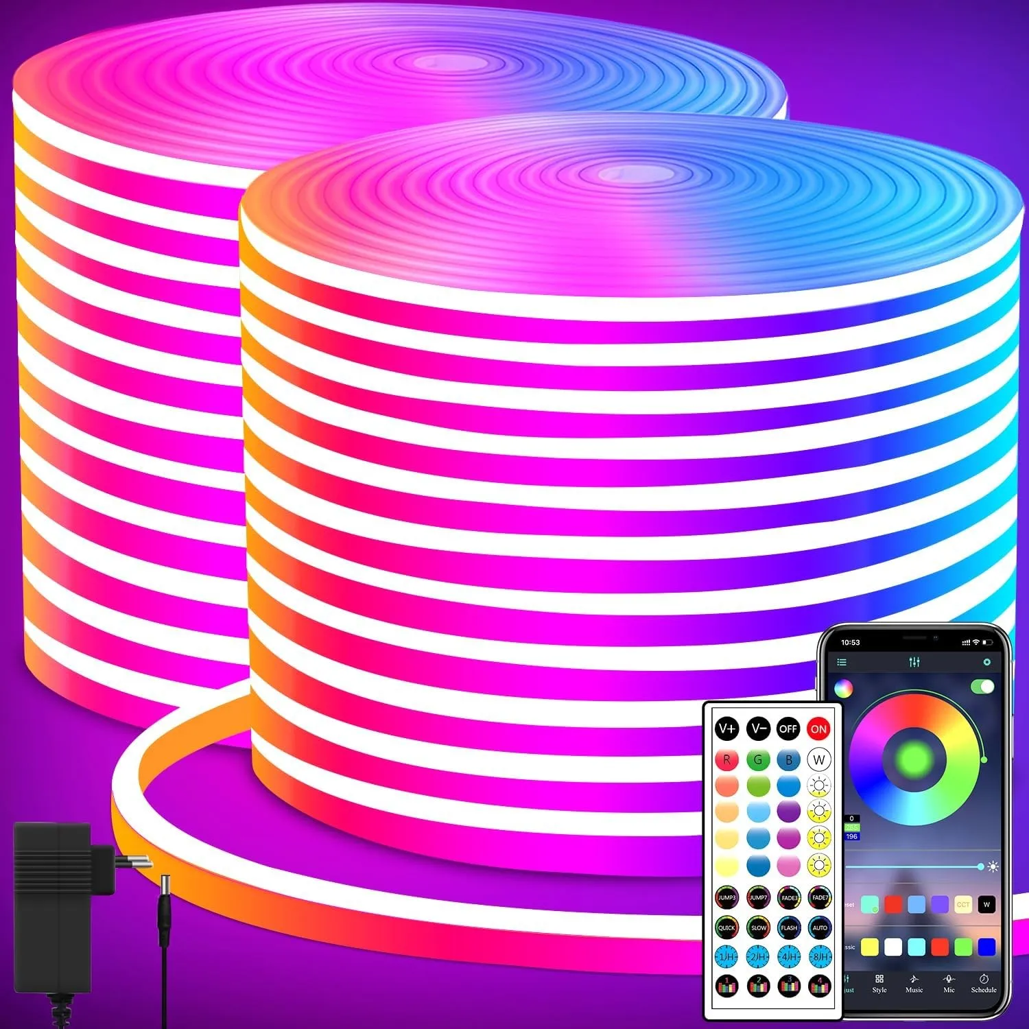 segrass LED Neon Strip, 24V 40M RGB Led Band APP Fernbedienungen Steuerung,Flexible Wasserdichte Neon LED Streifen for …