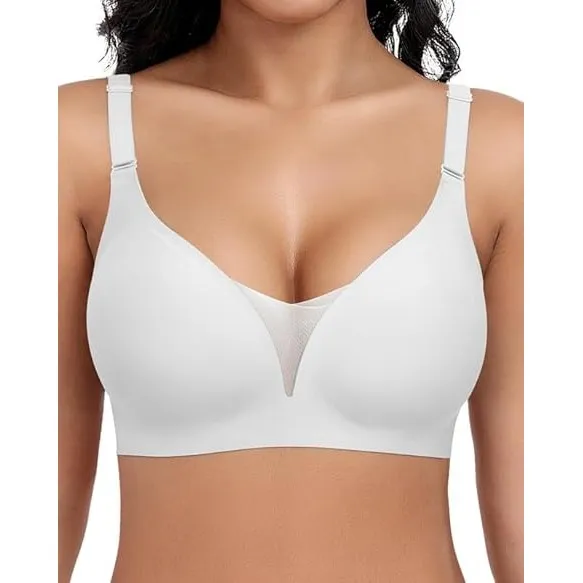 Jiuday BH Damen ohne Bügel Große Brüste Starker Halt Soft Jelly Bra Bügelloser Push Up Seitenträger BH Nahtloser Bequem…