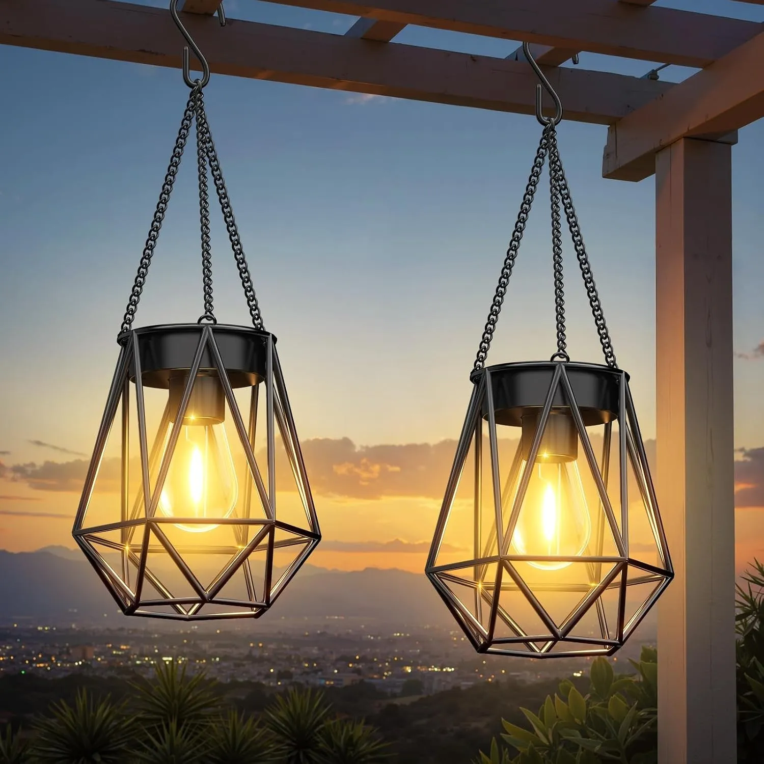 RECHOO Garten Solarlampen für Außen Hängend, 2 Stück Metall Solar Laternen für Draußen mit LED-Glühbirne, IP65 Wasserdi…