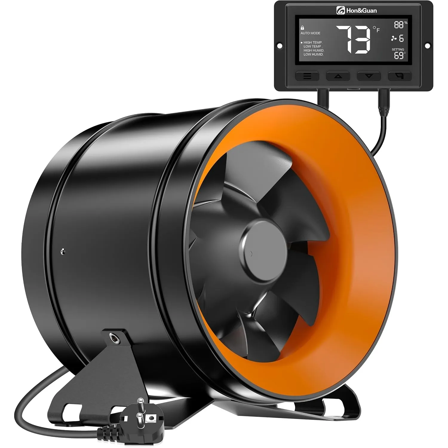 Hon&Guan 200mm EC Rohrventilator mit Temperatur- und Feuchtigkeitsregler, 1411m³/h Rohrlüfter mit EU-Stecker für Growze…