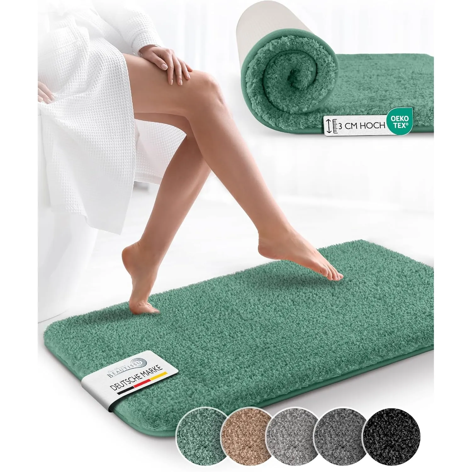 Beautissu Badvorleger rutschfest Waschbar 80x50 cm – Duschvorleger Hochflor Badematte rutschfest Shaggy – Flauschig Bad…