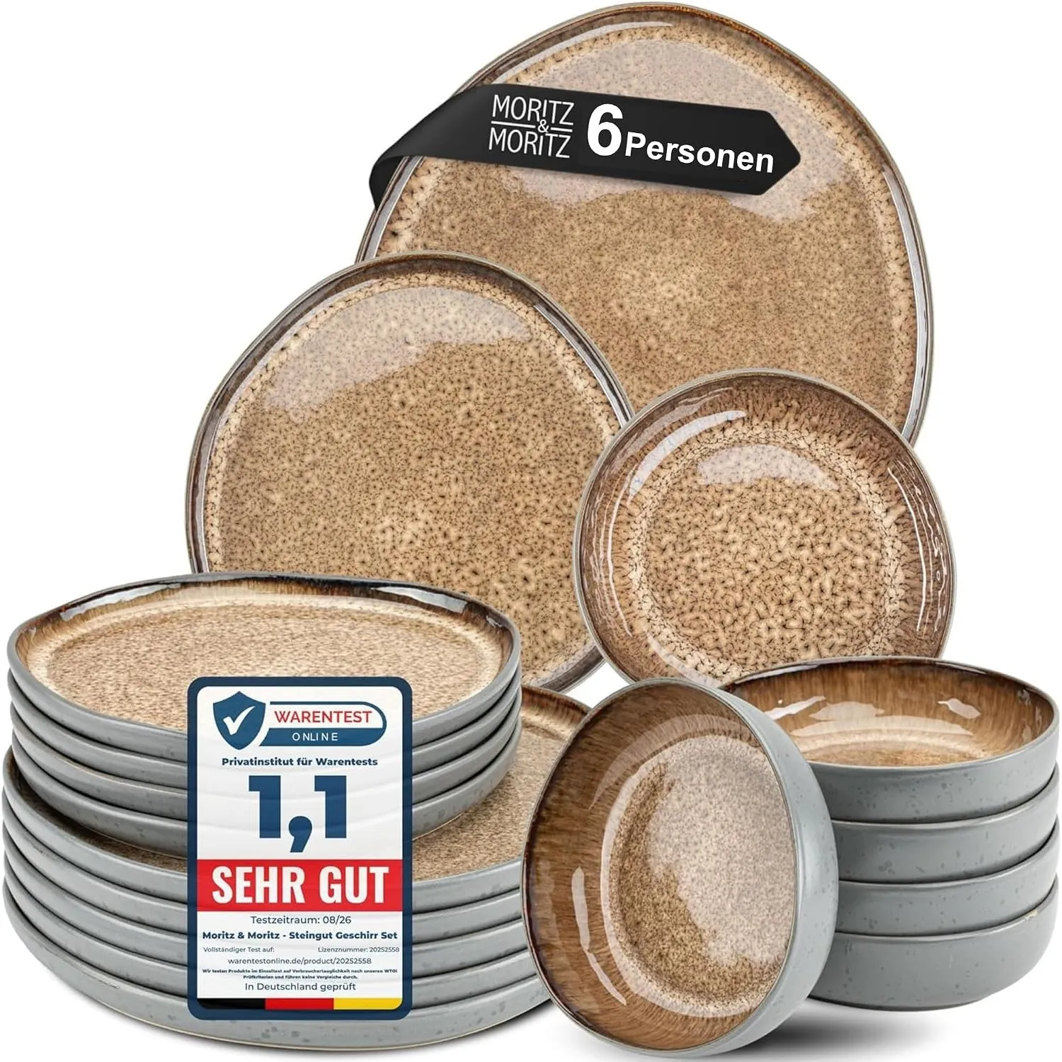 Moritz & Moritz Steingut Geschirrset 6 Personen Beige 18-Teilig - Steingut Teller Set bestehend aus 6x Dinnerteller, 6x…