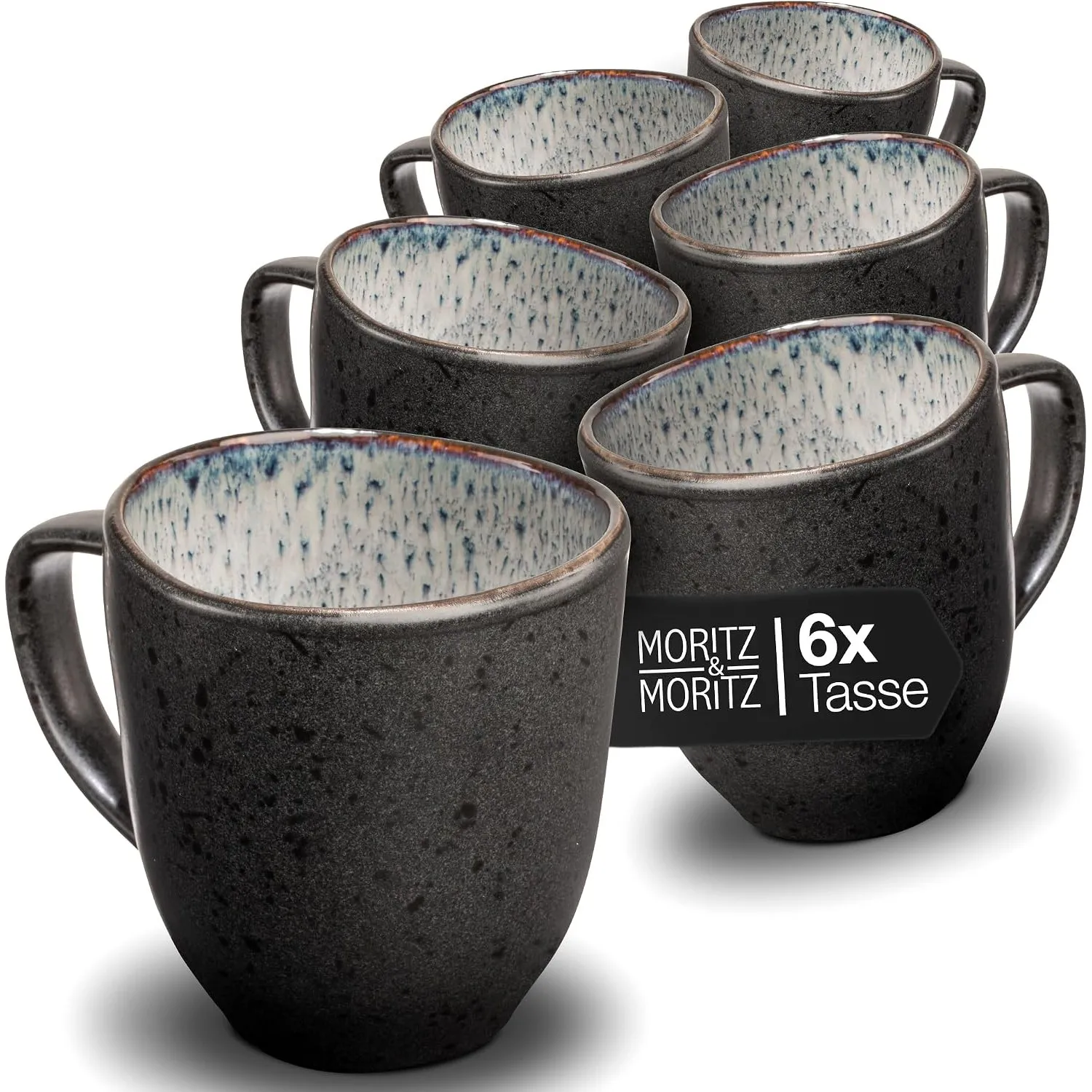 Moritz & Moritz Kaffeetassen 6er Set - Kaffeebecher Set Grau aus robustem Steingut mit einzigartigem Farbverlauf - Spül…