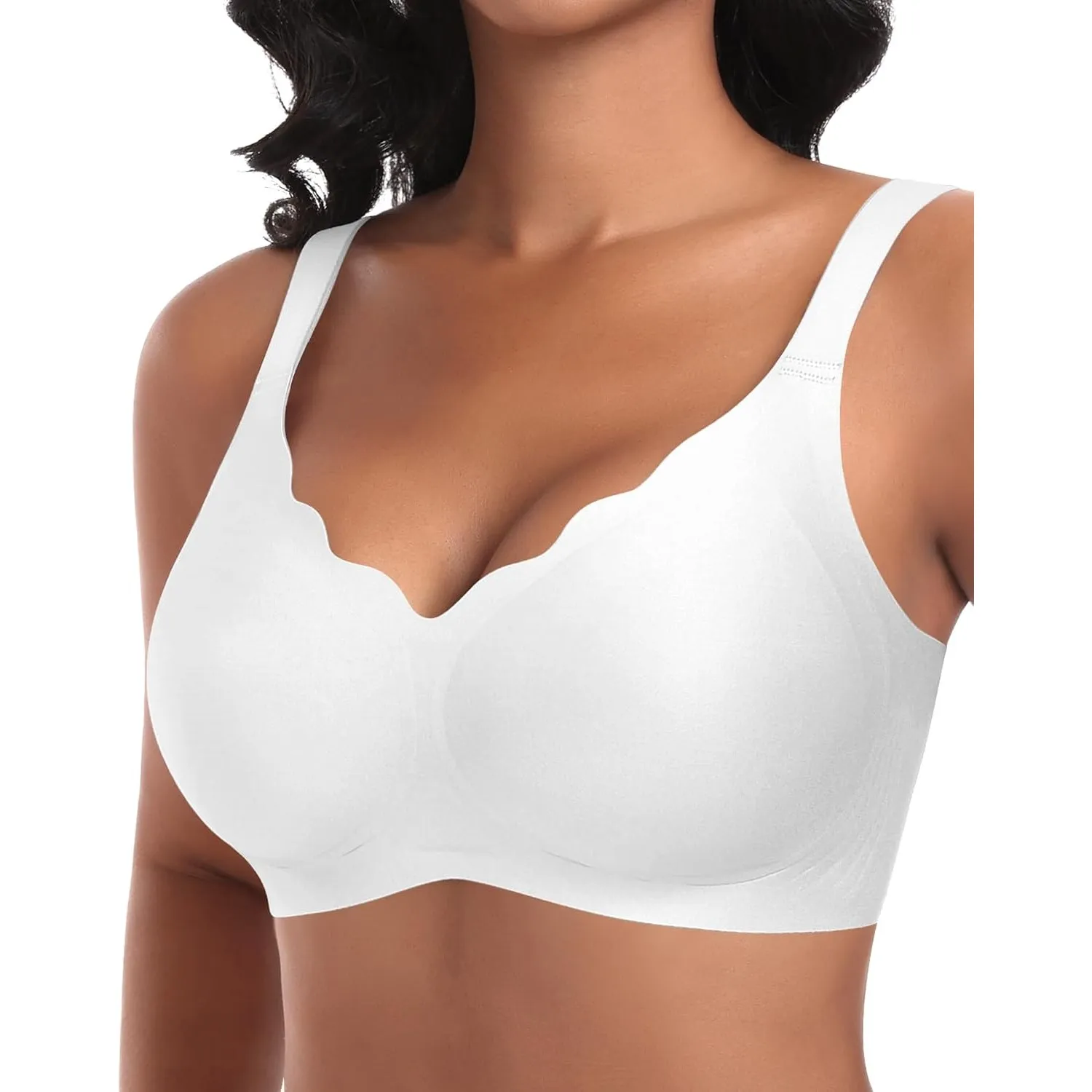 Ganado Damen Nahtloser BH Ohne Bügel Tiefem V-Ausschnitt gewellte Ränder Bequemer BH Bralette Soft BHS Bügellos Bustier…