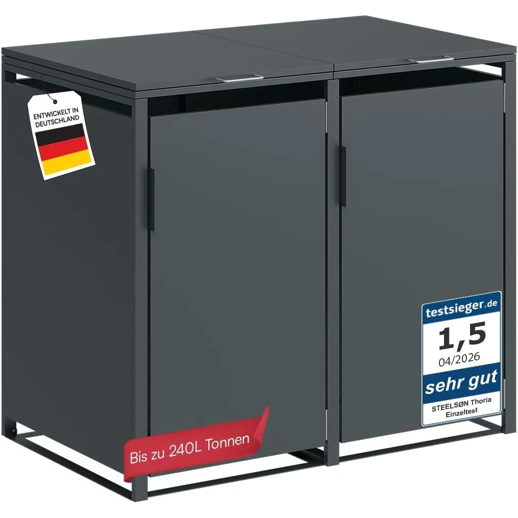 STEELSØN Thoria Mülltonnenbox 2er bis 240 L,Müllbox aus Stahl, Anthrazit