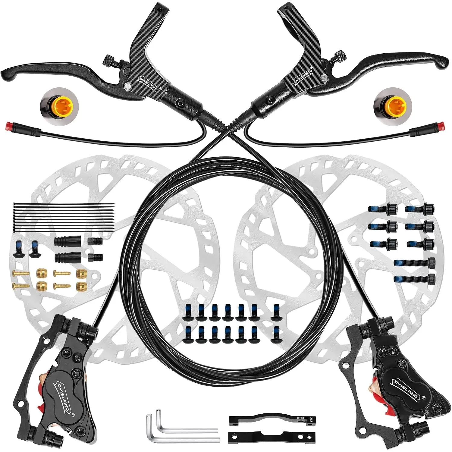 E-Bike Hydraulisches Scheibenbremsen Set 4-Kolben/2-Kolben, 2-pin/3-pin Vorinstallierter Mineralöl-Bremsensatz, Mit 2 S…