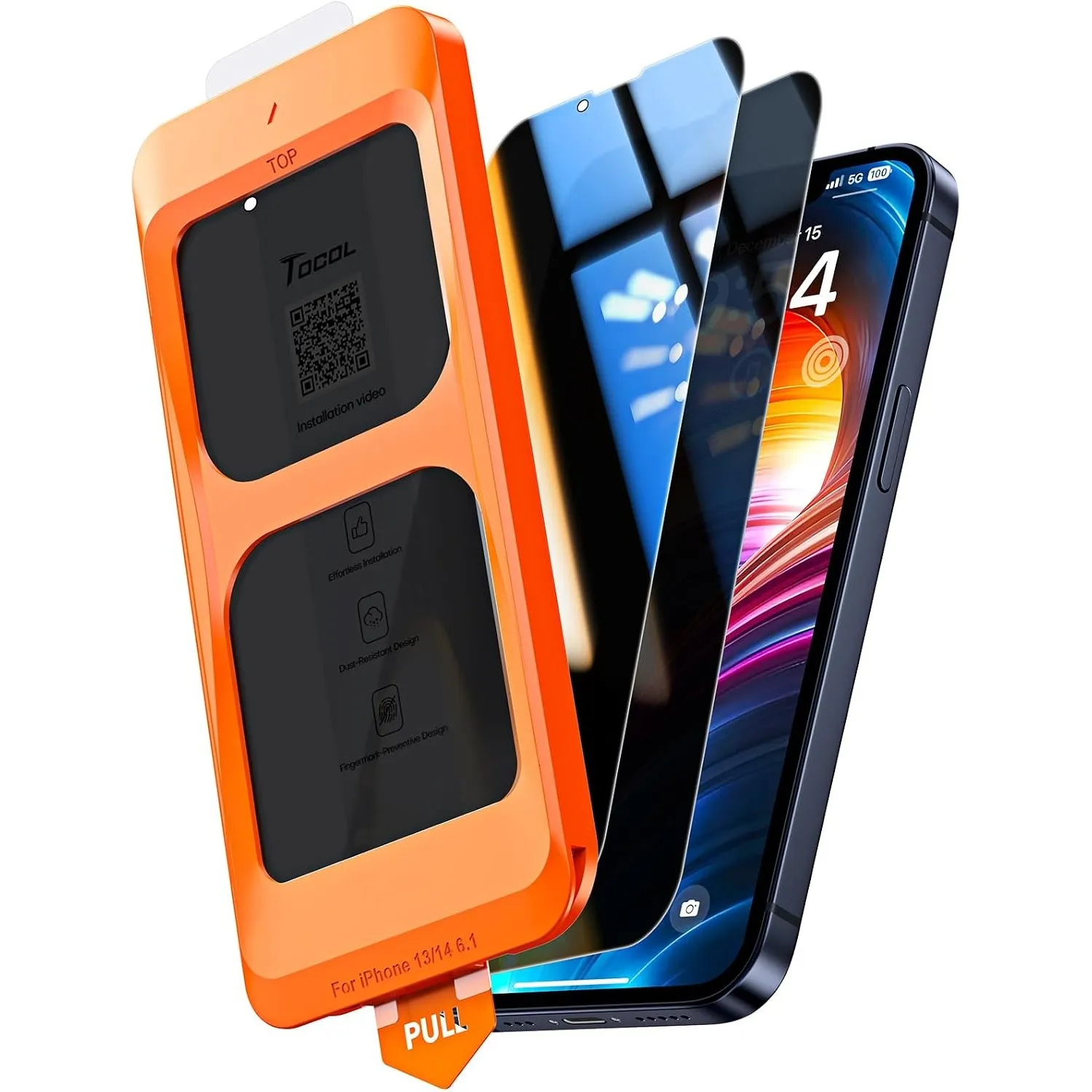 TOCOL für iPhone 13 für Panzerglas Sichtschutz, Einfache Montage