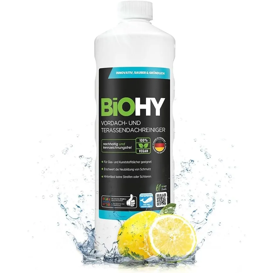 BiOHY Vordach- und Terrassenreiniger (1l Flasche) | Bio Konzentrat für Glasdächer, Kunststoffdächer, Wintergärten | Nac…
