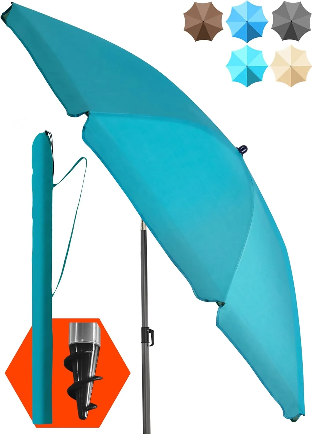 4smile SunnyJoy Beach Umbrella, Diameter 180 cm, Turquoise, UPF 50+ Parasol, Beach, Parasol, Balcony, Beach Umbrella, W…