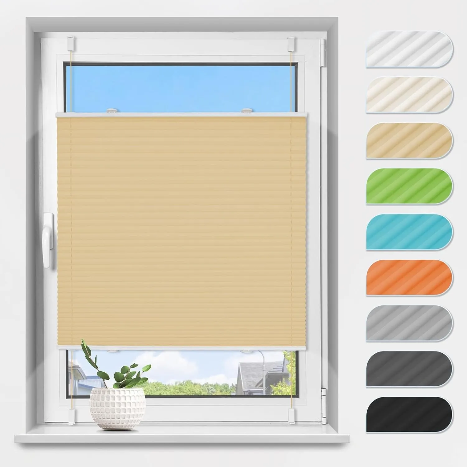 TFSKY Plissee Klemmfix ohne Bohren Creme B95 x H130 cm