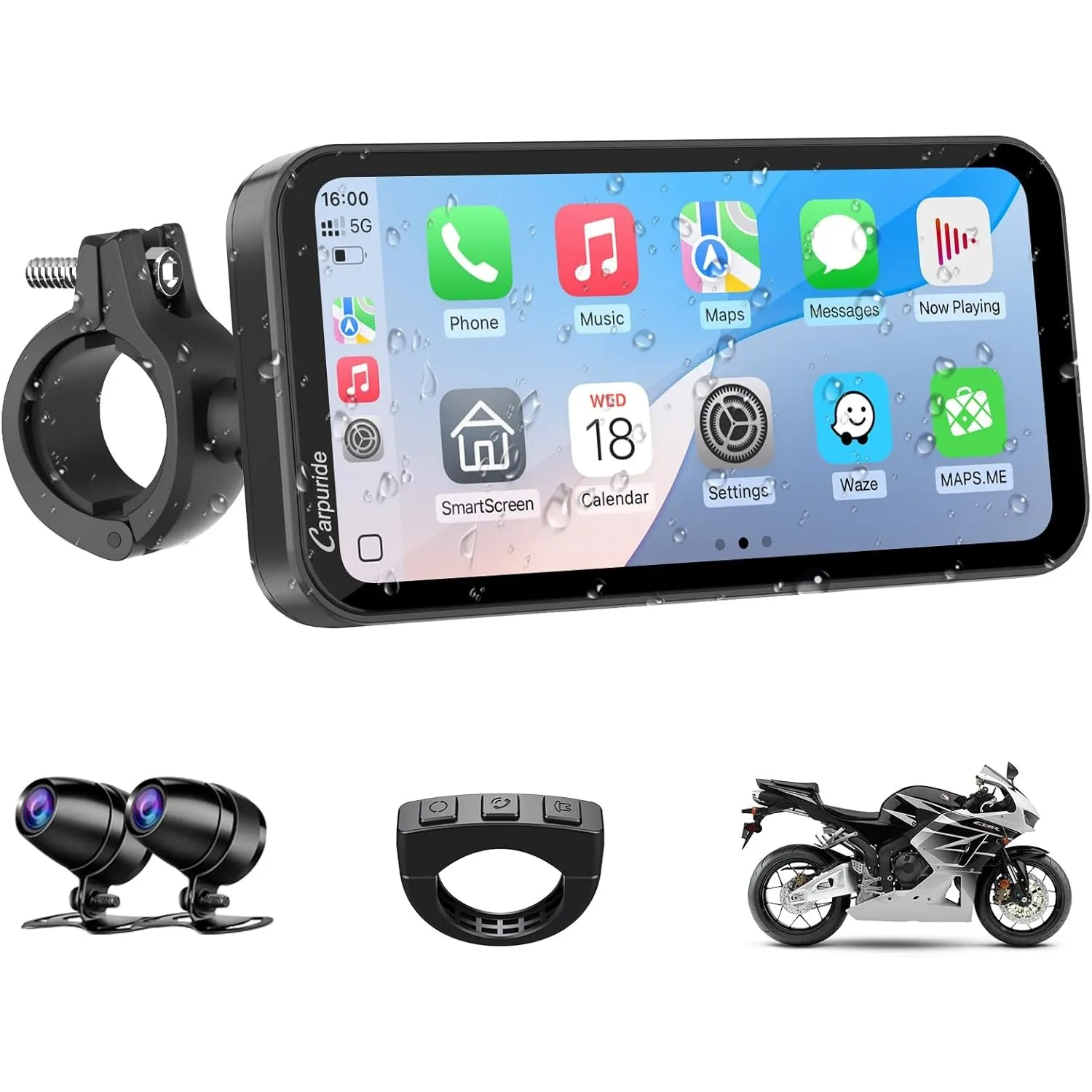 CARPURIDE W603D Motorrad CarPlay 6,3" 1080P Dashcam Android Auto | Loop-Aufnahme, Wasserdichter Touchscreen, Bluetooth,…