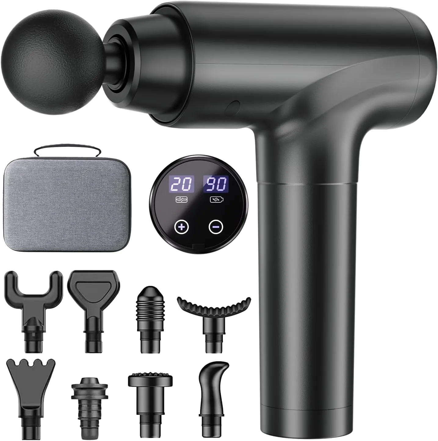 Massagepistole, Muskel Percussion Massagegerät, Massage Gun mit LED-Touchscreen, 20 Geschwindigkeiten, 9 Massageköpfe, …