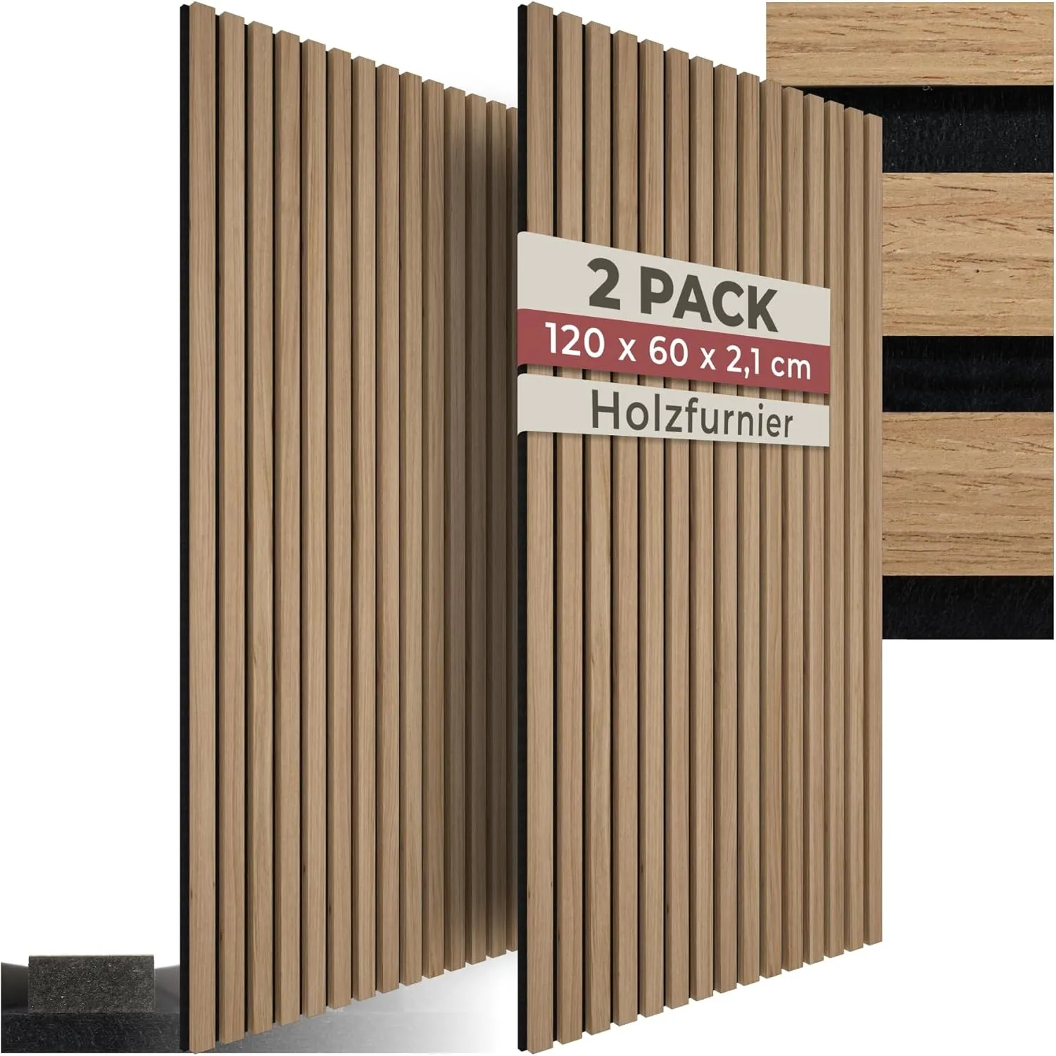 tectake® 3D Akustikpaneele 120 x 60 x 2,1 cm, Holz Optik Paneele, Wandpaneele in Holzoptik als Schallabsorber, Panels f…