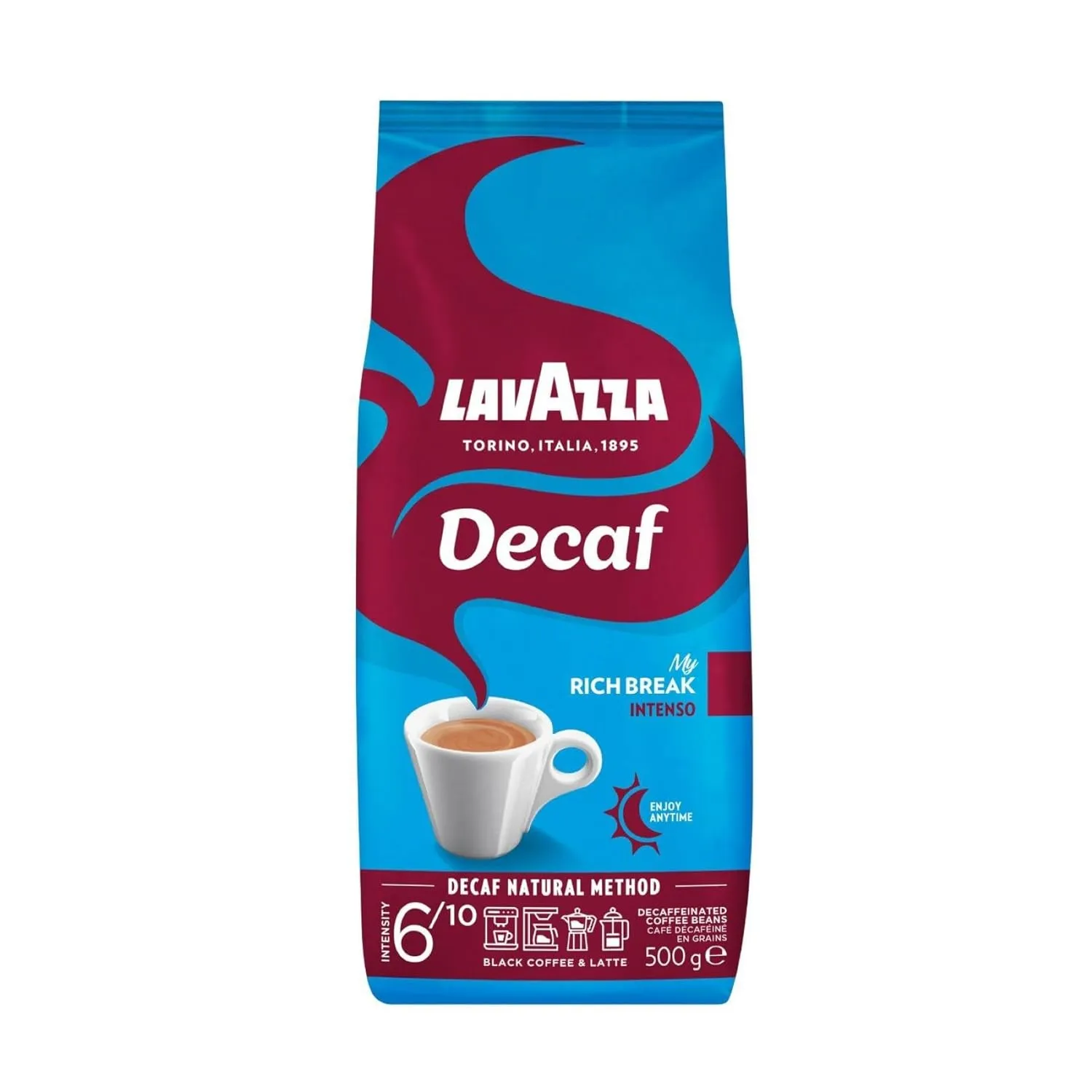 Lavazza, Decaf „My Rich Break“ Intenso, Entkoffeinierte Kaffeebohnen, Ideal für Cappuccino, mit Aroma Noten von Tabak u…