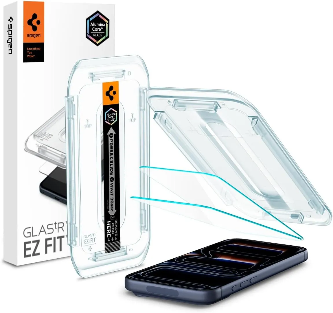 Spigen Glas.tR EZ Fit Schutzfolie kompatibel mit iPhone 17 Pro, iPhone 17, iPhone 16 Pro, 2 Stück, Kratzfest, inklusive…