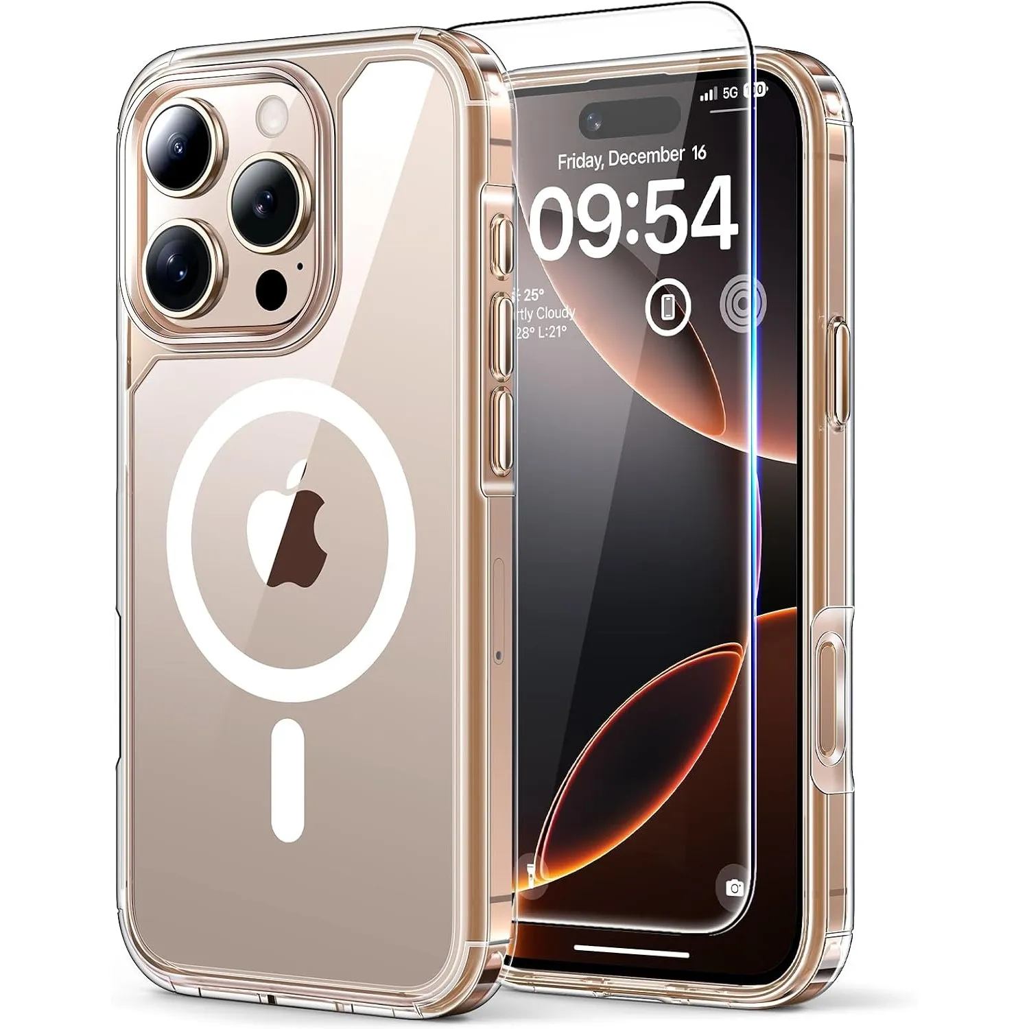 TAURI für iPhone 16 Pro Max Hülle 6,9" mit Schutzfolie - Durchsichtig
