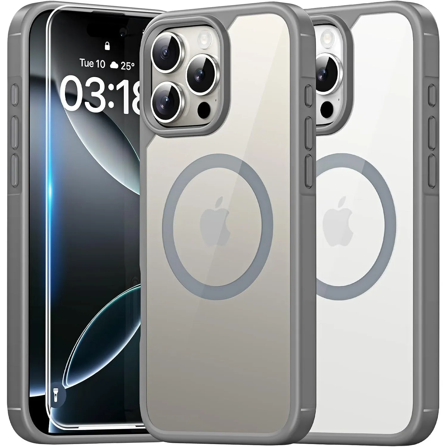 TAURI für iPhone 16 Pro Hülle 6,3" mit Schutzfolie - Titan Natur