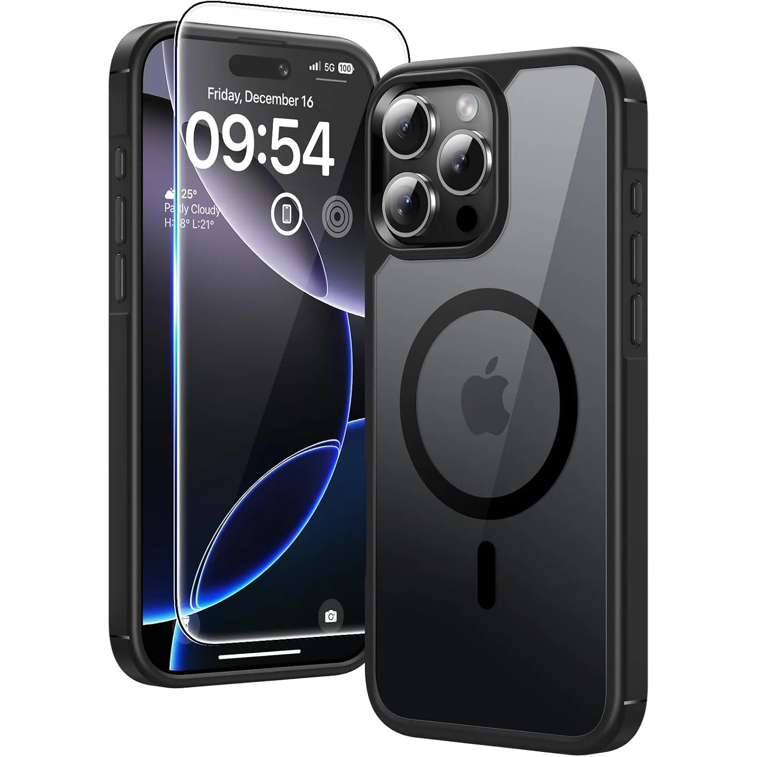 TAURI für iPhone 16 Pro Max Hülle 6,9" mit Schutzfolie - Schwarz