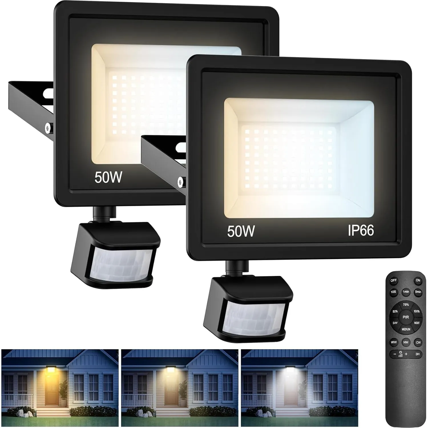 vighep 50W LED Strahler mit Bewegungsmelder Außen Fernbedienung,2 Stück 3000k-4500k-6000K Sehr Hell Scheinwerfer Fluter…
