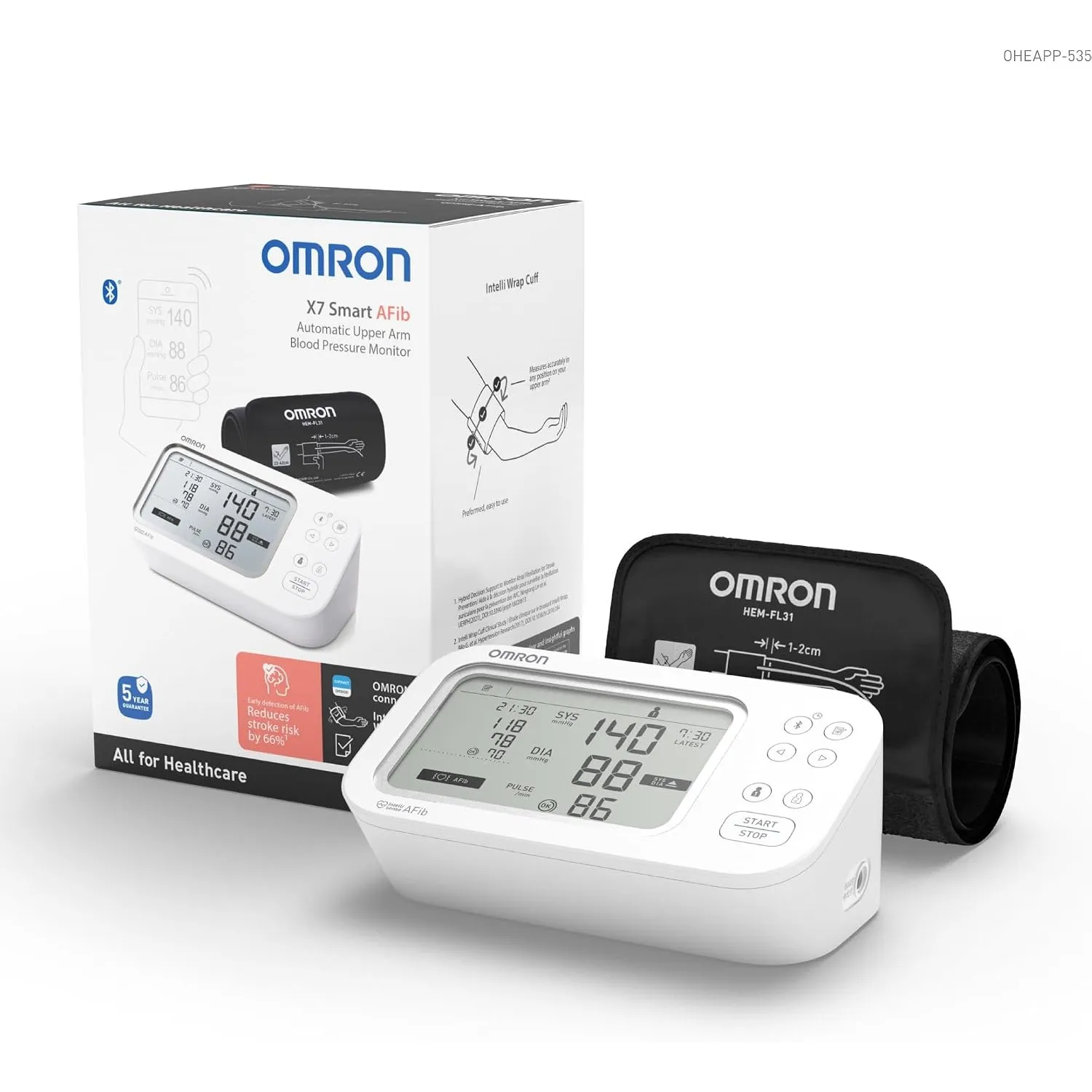 OMRON X7 Smart AFib Oberarm-Blutdruckmessgerät mit App, 2 Benutzer, 22-42cm