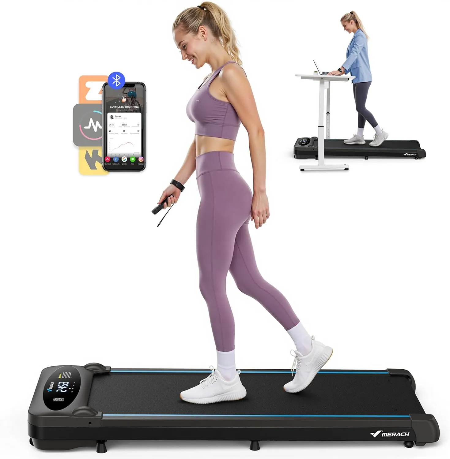 MERACH Walking Pad, 3-in-1 Treadmill for Home, 0%-5% Incline Treadmill Desk for Home and Office, 6 km/h Treadmill, Trea…
