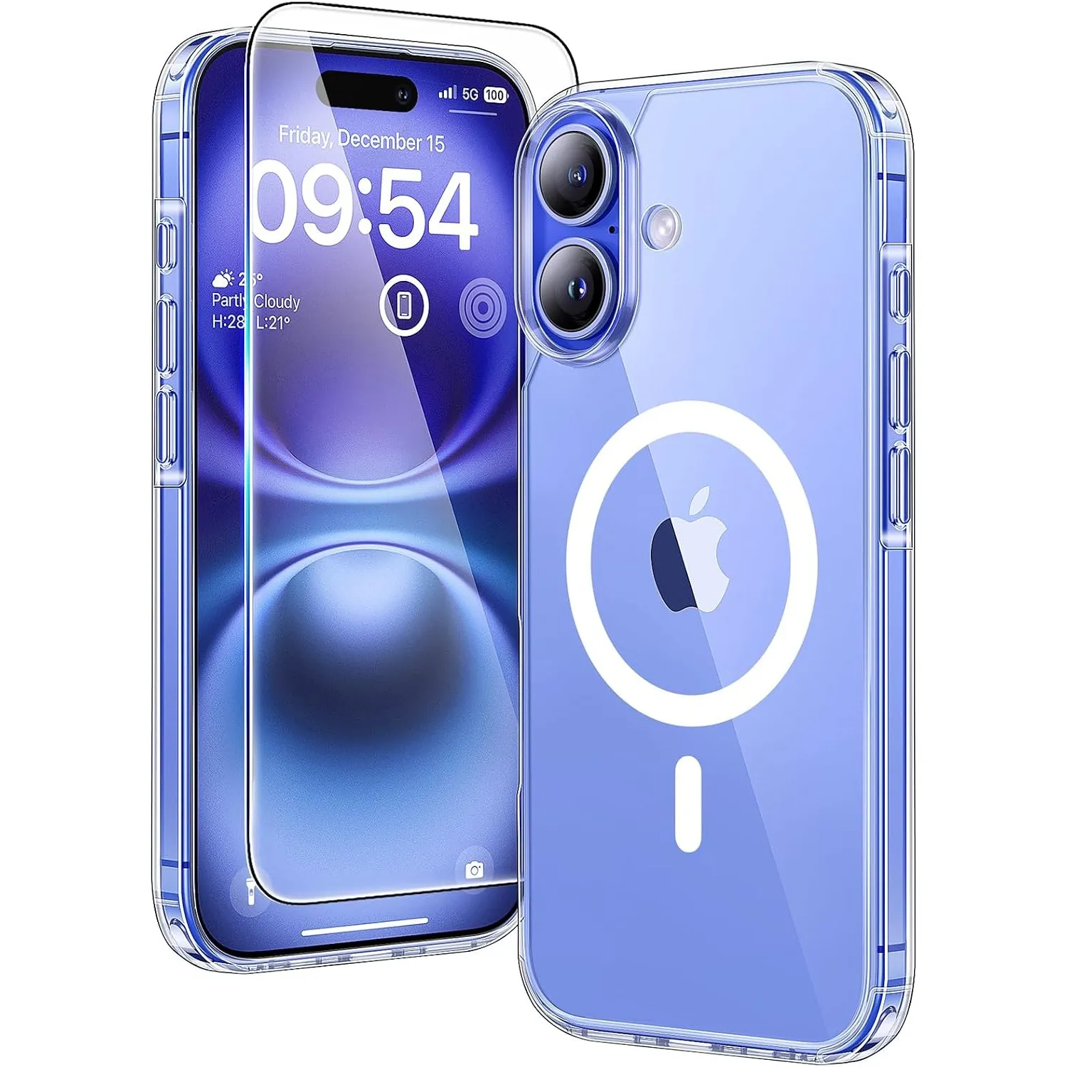 TAURI für iPhone 16 Plus Hülle 6,7" mit Schutzfolie - Durchsichtig
