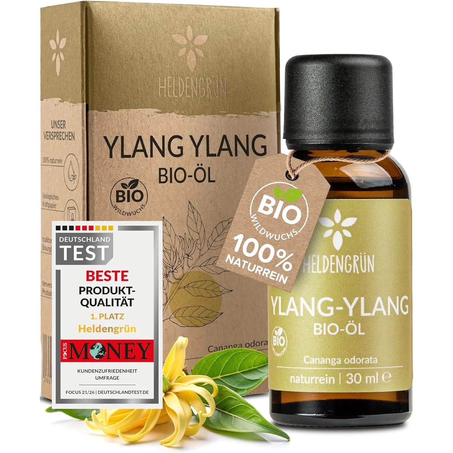 Heldengrün® BIO Ylang Ylang Öl [100% NATURREIN] für Diffuser & Parfum 30 ml