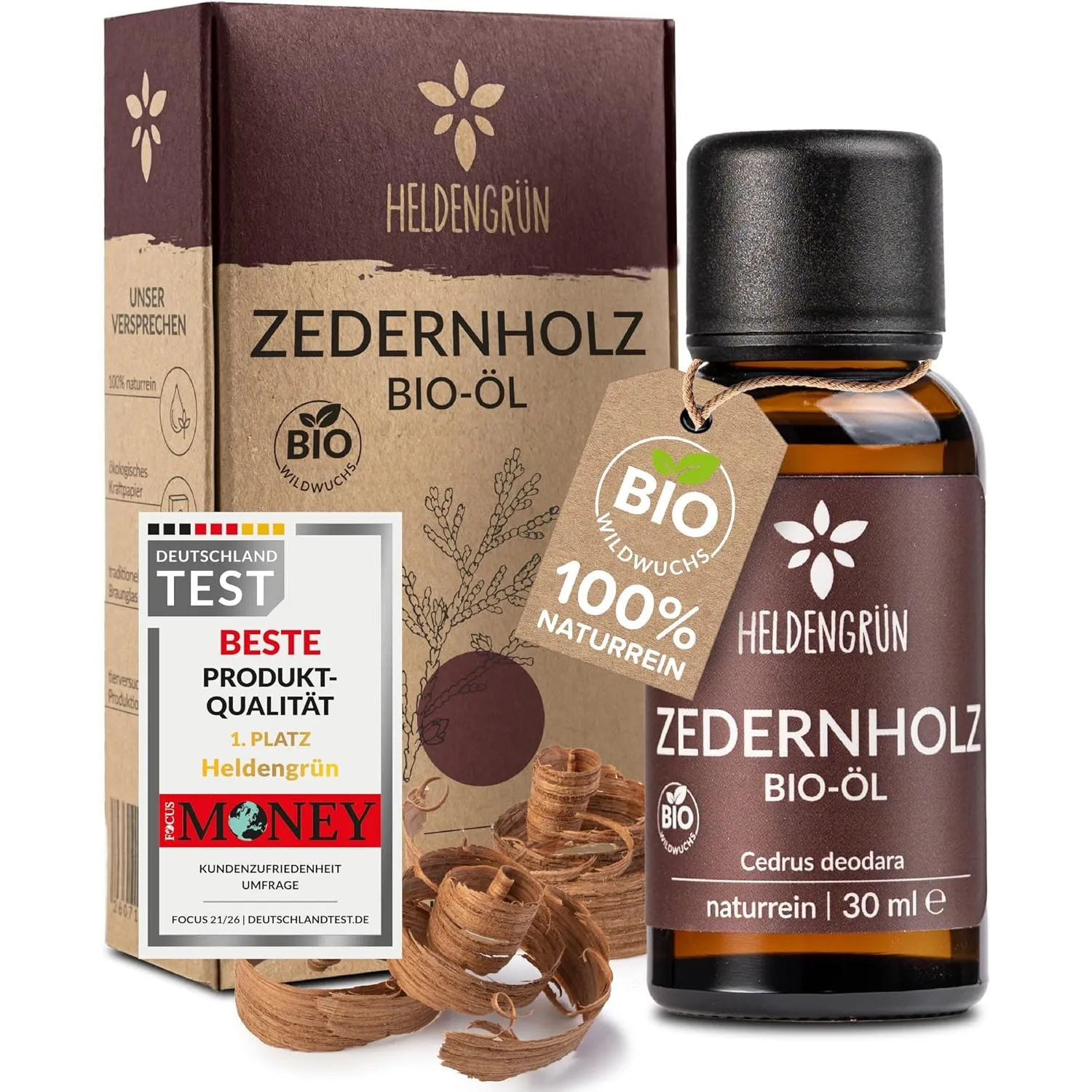Heldengrün® BIO Zedernholzöl [100% NATURREIN] für Diffuser & Bart 30 ml | Wildwuchs aus dem Himalaya · Echtes Zedernhol…