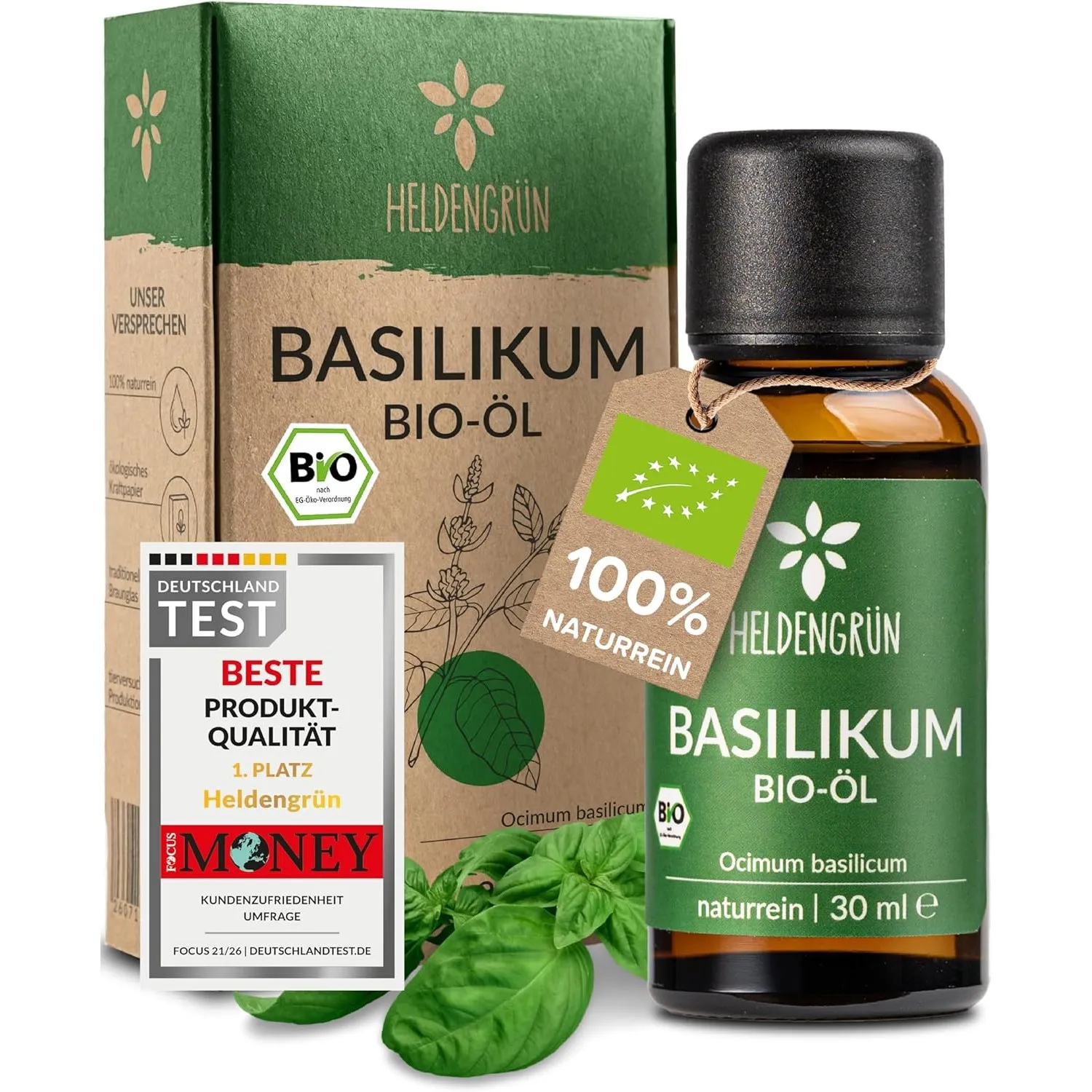 Heldengrün® BIO Basilikumöl [100% NATURREIN] Ätherisches Öl 30 ml | Echter Basilikum · klar, grün & leicht süßlich · Bi…