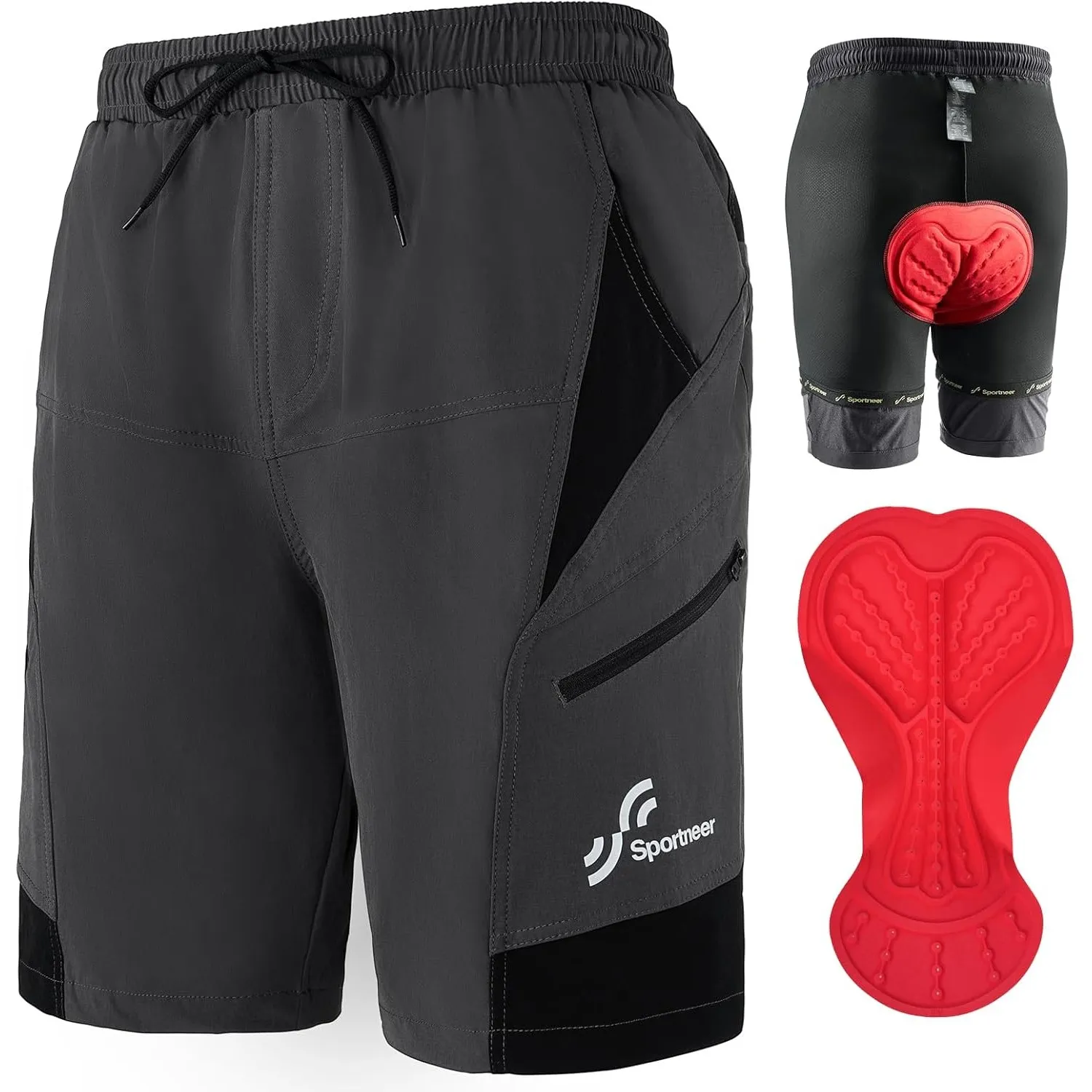 Sportneer MTB Radlerhose Herren Gepolsterte Radhose Herren Radlerhose 3D Gefüttert Mountainbike Radsport Sport Radfahre…