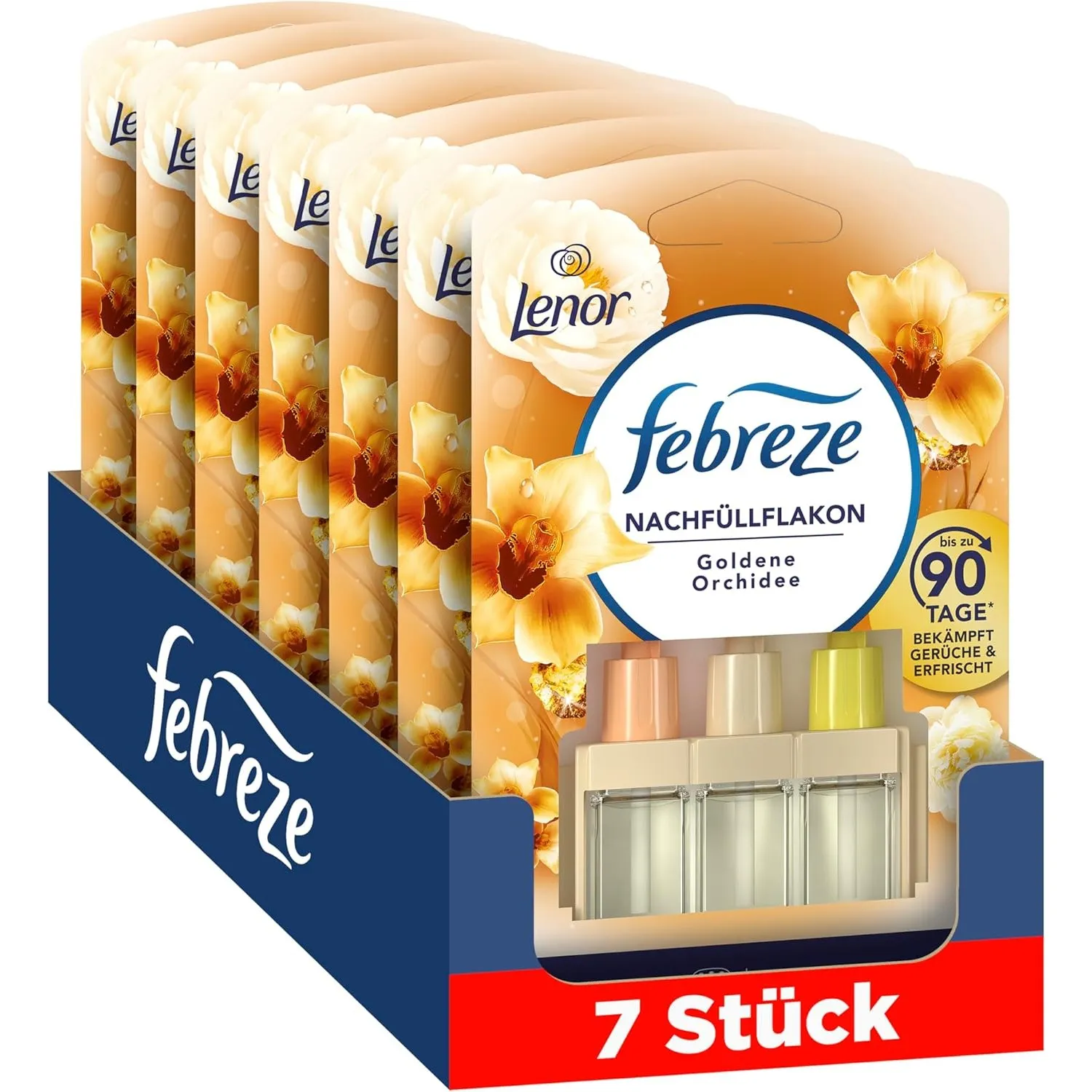Febreze 3Volution Lenor Goldene Orchidee Duftstecker Nachfüllflakon 7x20 ml, 3 Wechselnde Düfte zum Bekämpfen von Gerüc…
