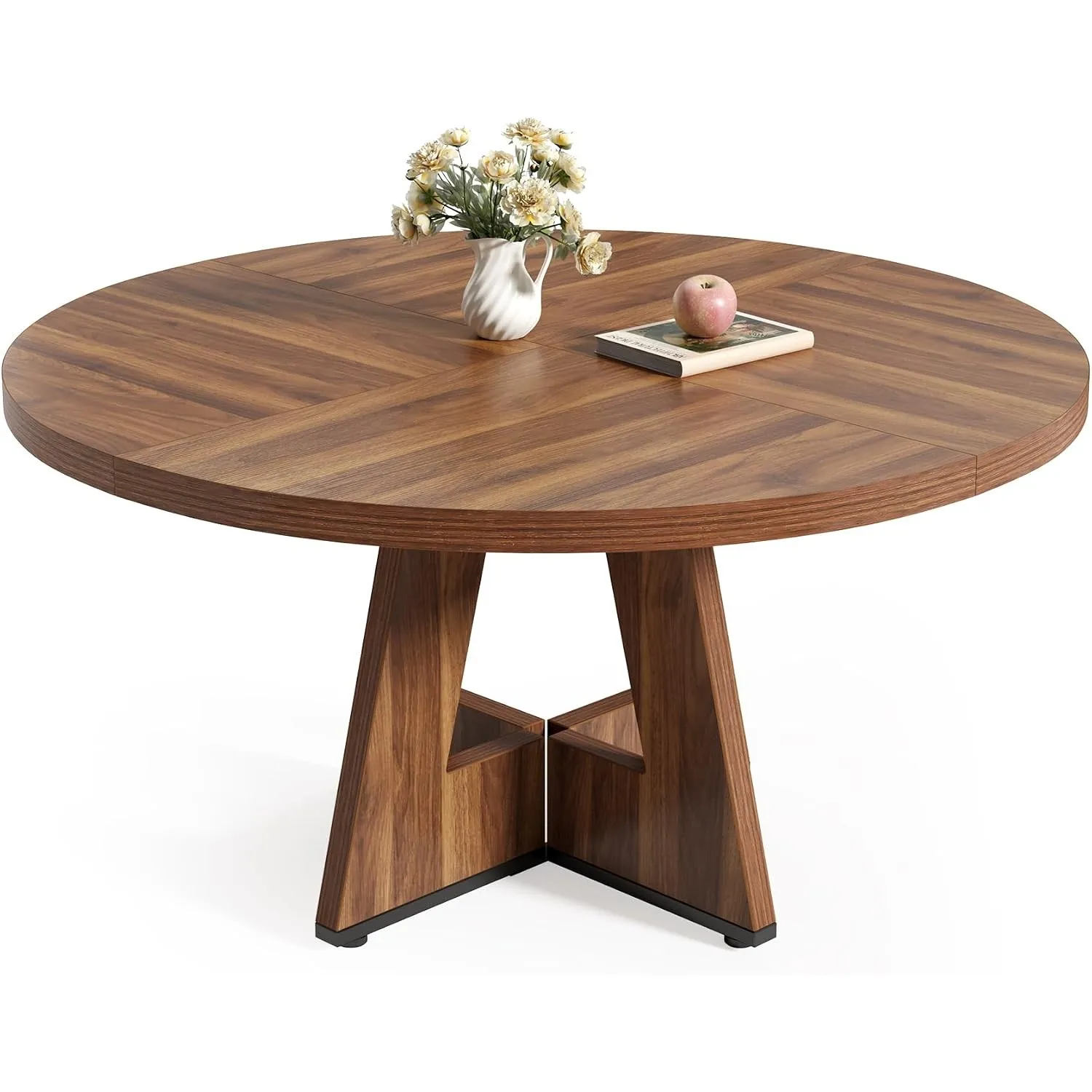 LITTLE TREE Runder Esstisch für 4–6 Personen, 120 cm Esszimmertisch mit Holzsockel, brauner Esstisch, runder Küchentisc…